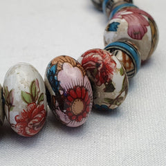 Hand painted Vintage ceramic and Glass beads Beautiful Beaded Necklace