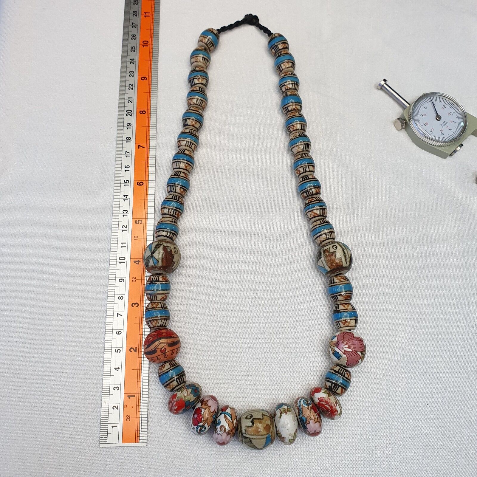 Hand painted Vintage ceramic and Glass beads Beautiful Beaded Necklace