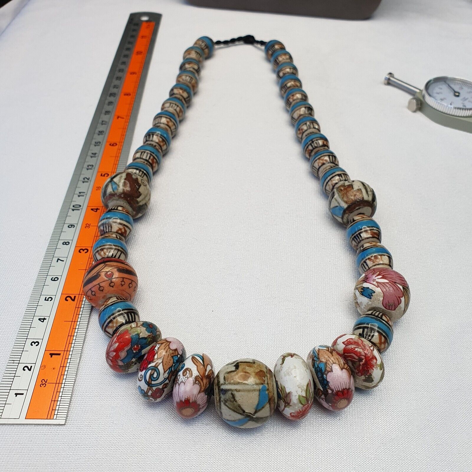 Hand painted Vintage ceramic and Glass beads Beautiful Beaded Necklace