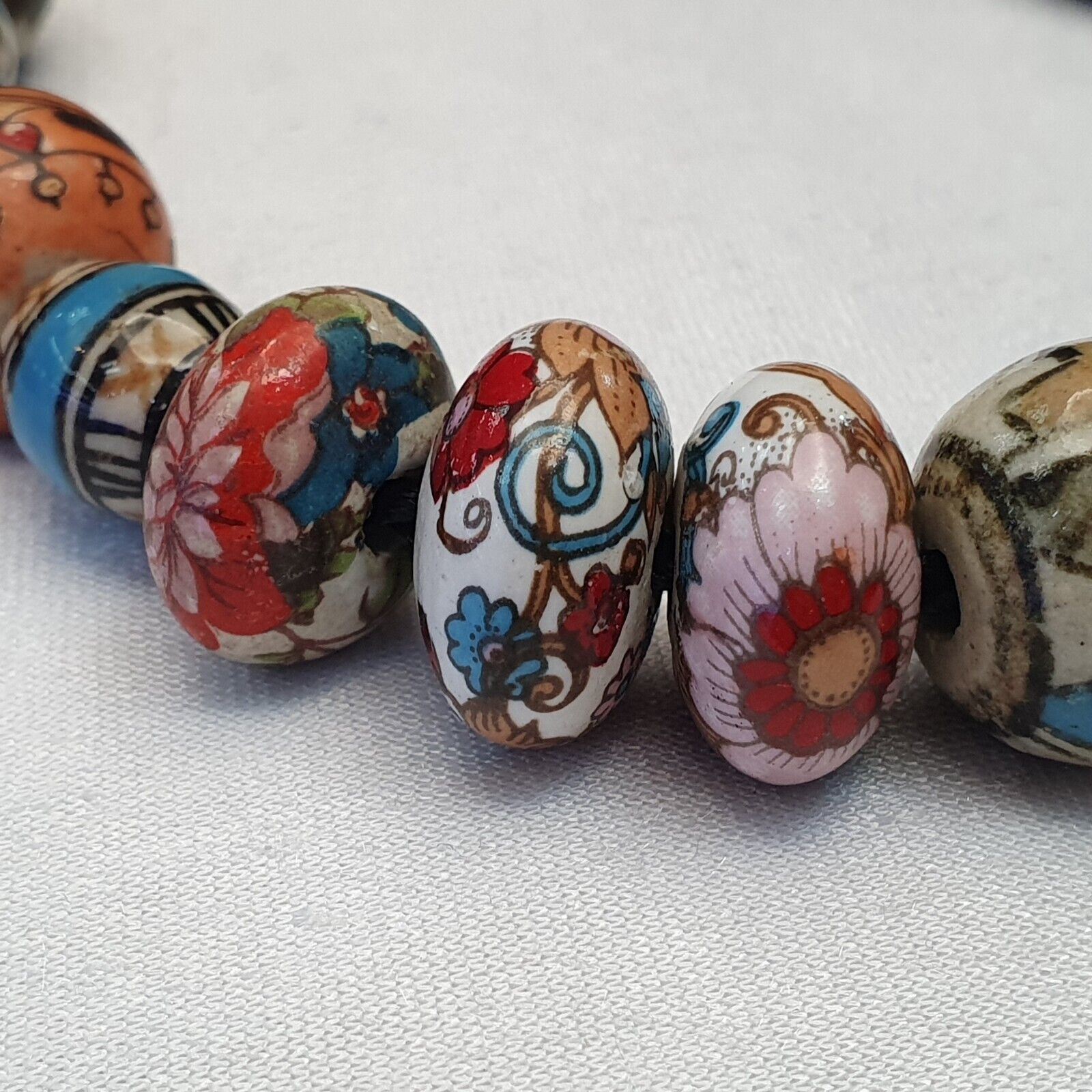 Hand painted Vintage ceramic and Glass beads Beautiful Beaded Necklace