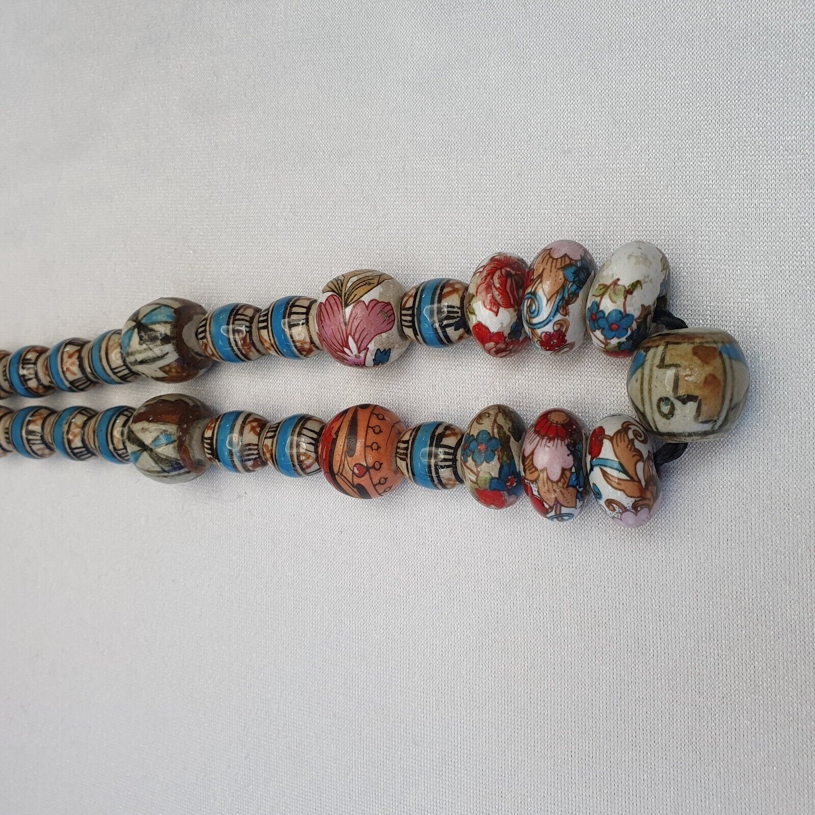 Hand painted Vintage ceramic and Glass beads Beautiful Beaded Necklace