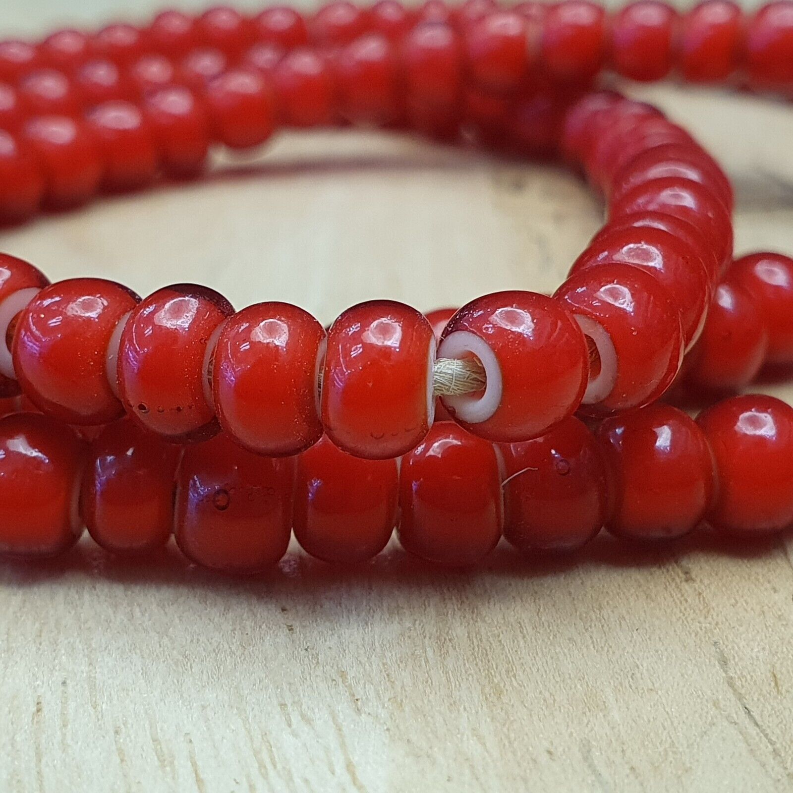 6.5 mm Antique Venetian White Heart Trade Beads Long Strand