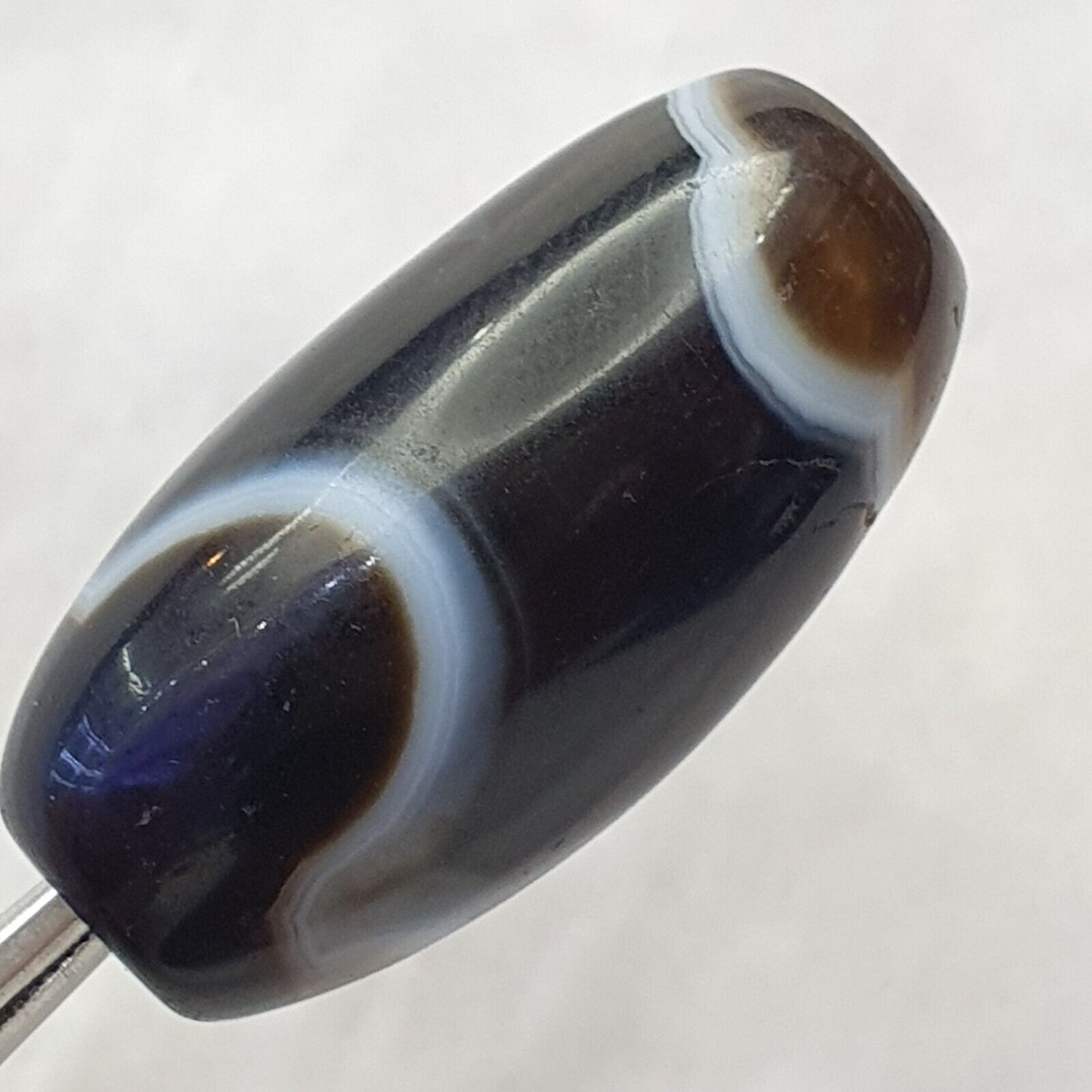 Antike indotibetische Achatperlen mit wunderschönem Muster, Amulettperle 29 mm x 15 mm