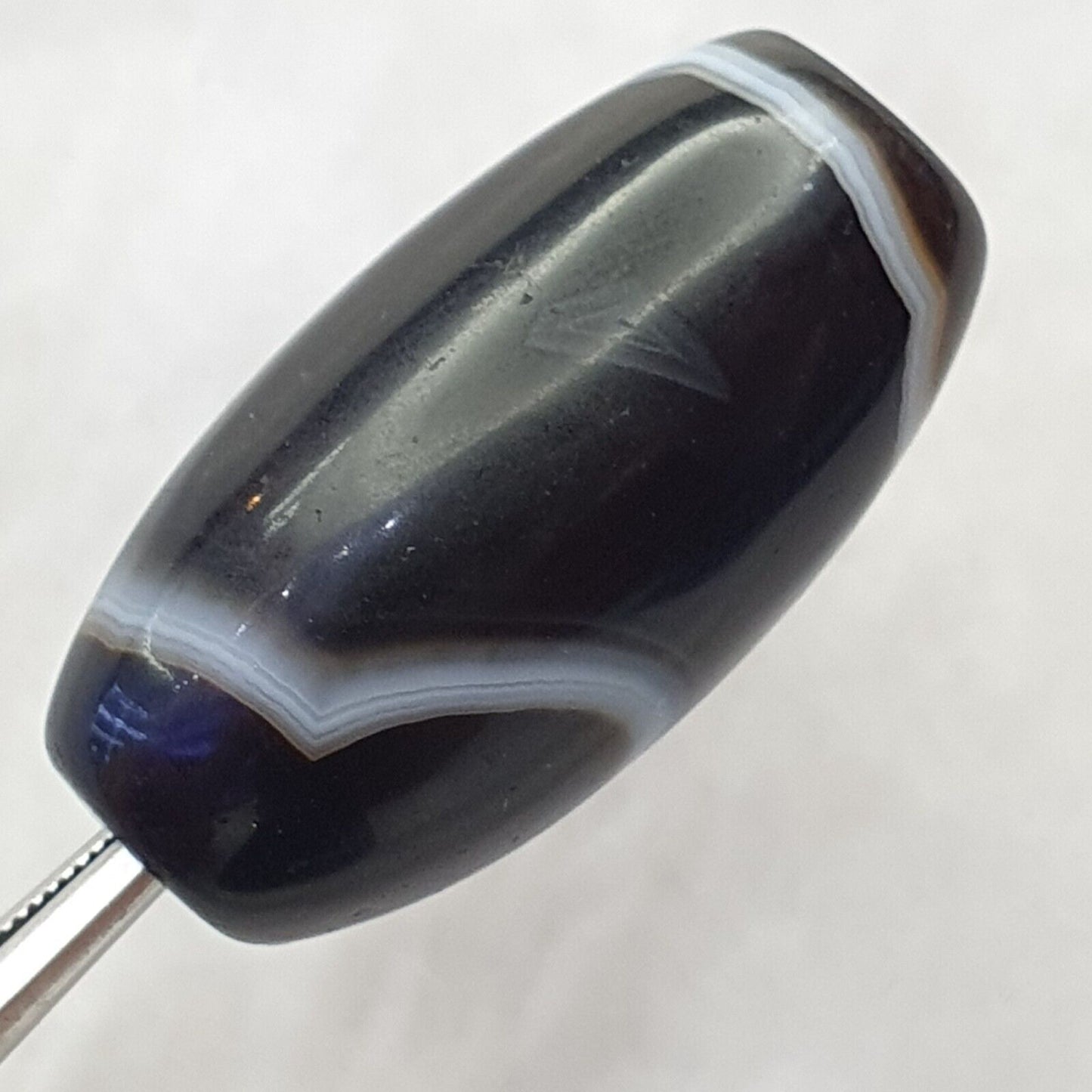 Antike indotibetische Achatperlen mit wunderschönem Muster, Amulettperle 29 mm x 15 mm