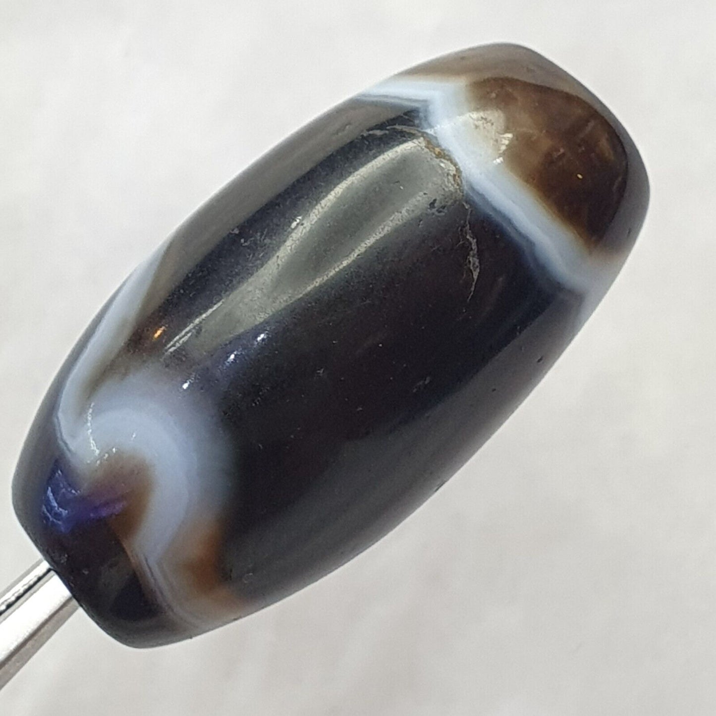Antike indotibetische Achatperlen mit wunderschönem Muster, Amulettperle 29 mm x 15 mm