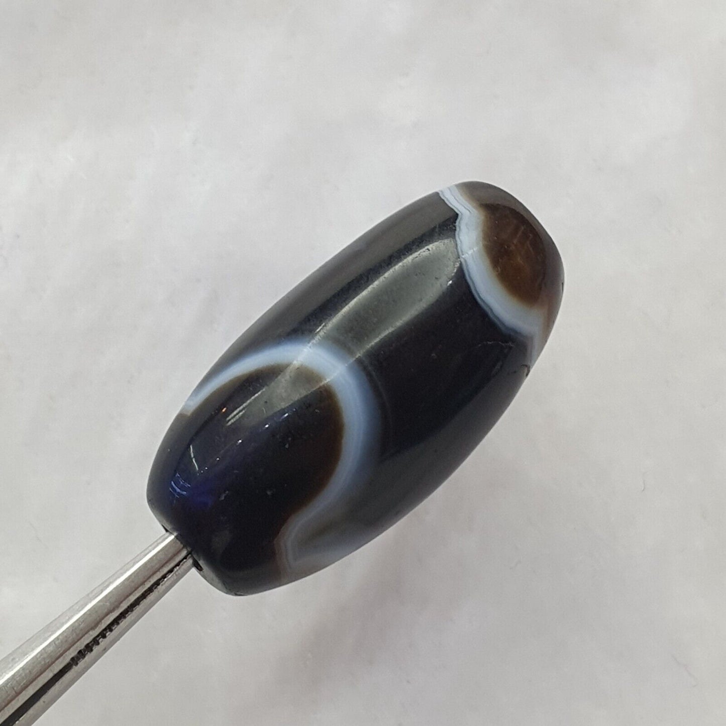 Antike indotibetische Achatperlen mit wunderschönem Muster, Amulettperle 29 mm x 15 mm