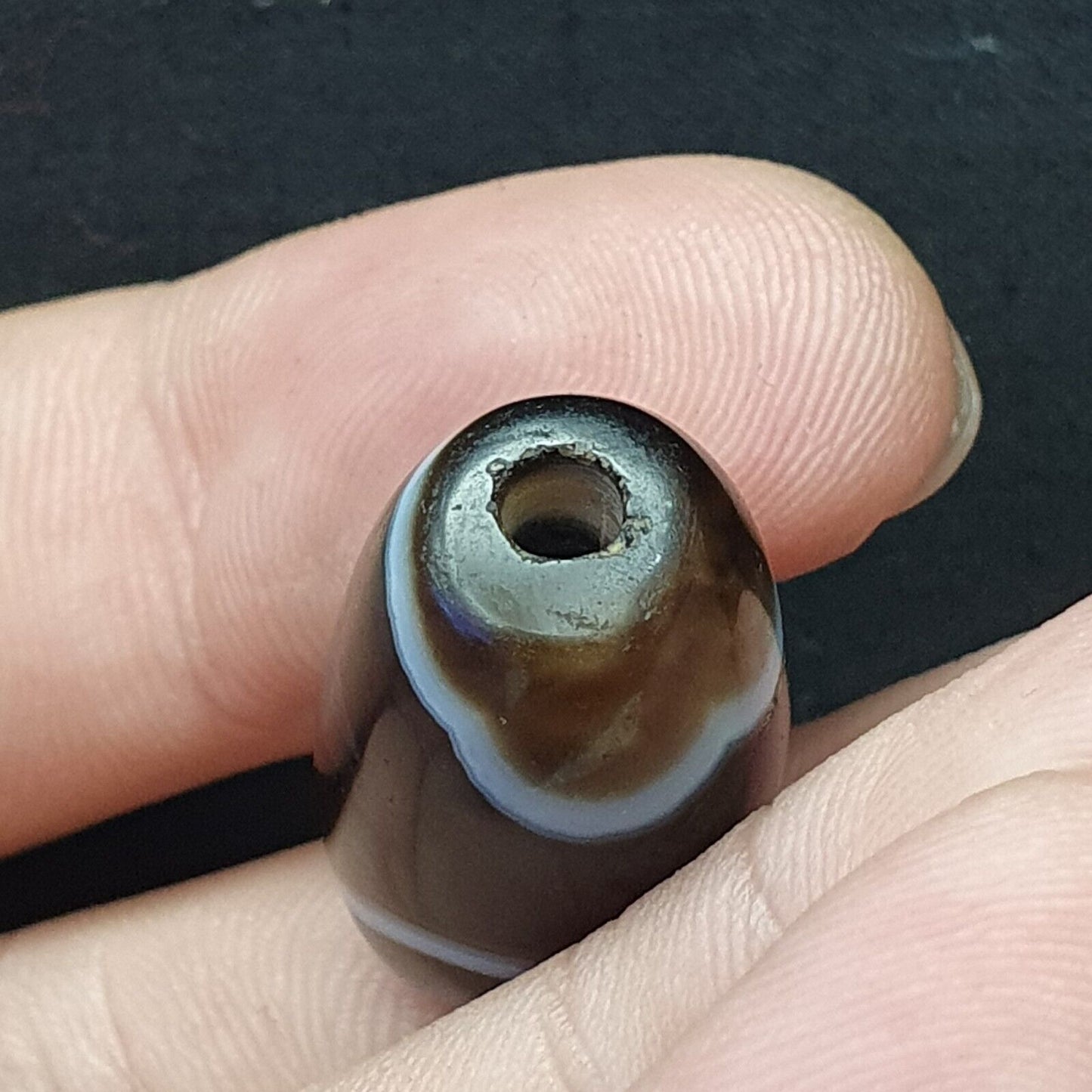 Antike indotibetische Achatperlen mit wunderschönem Muster, Amulettperle 29 mm x 15 mm
