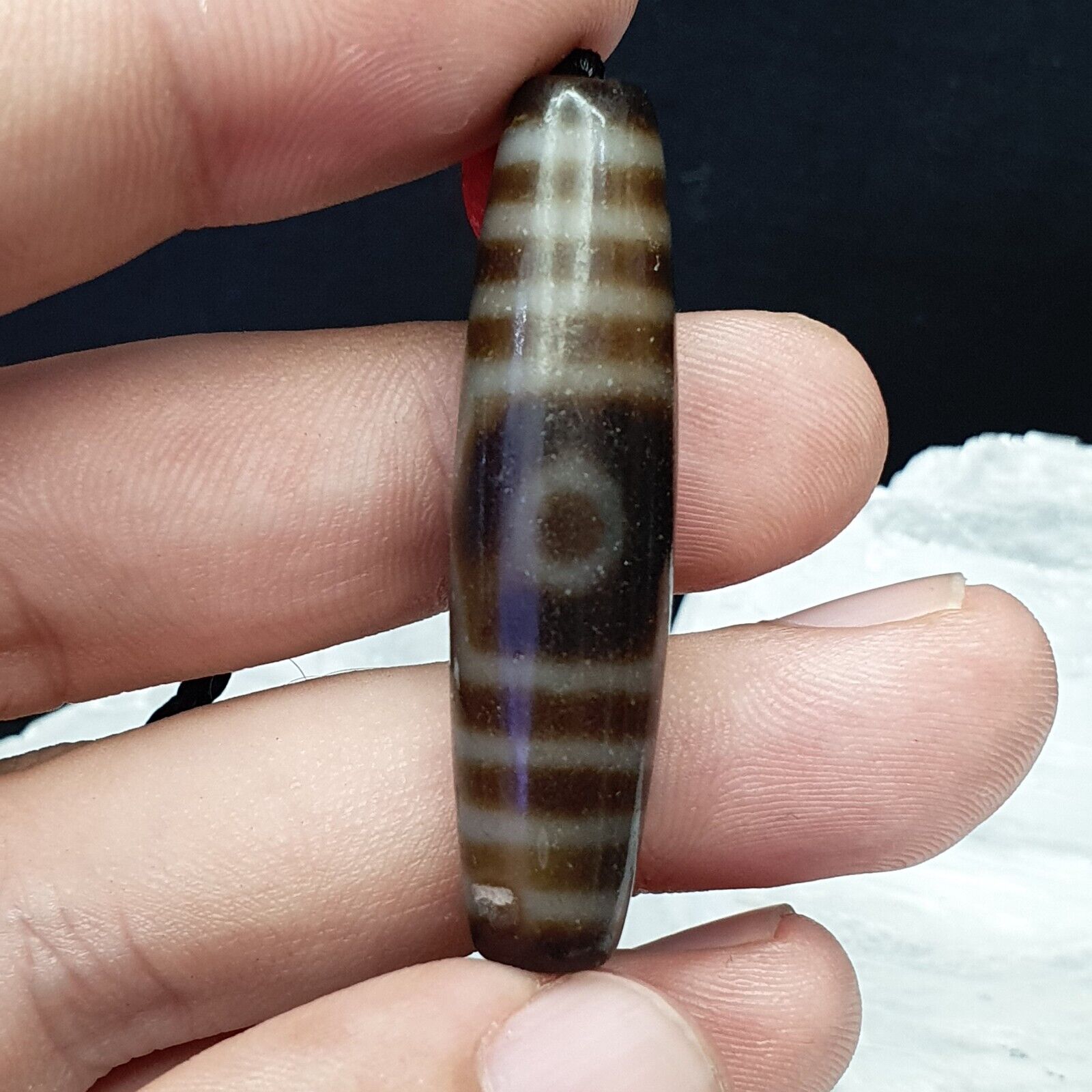 Vintage Himalayan Indo Tibetan 3 eyes Patterns Dzi Amulet Bead
