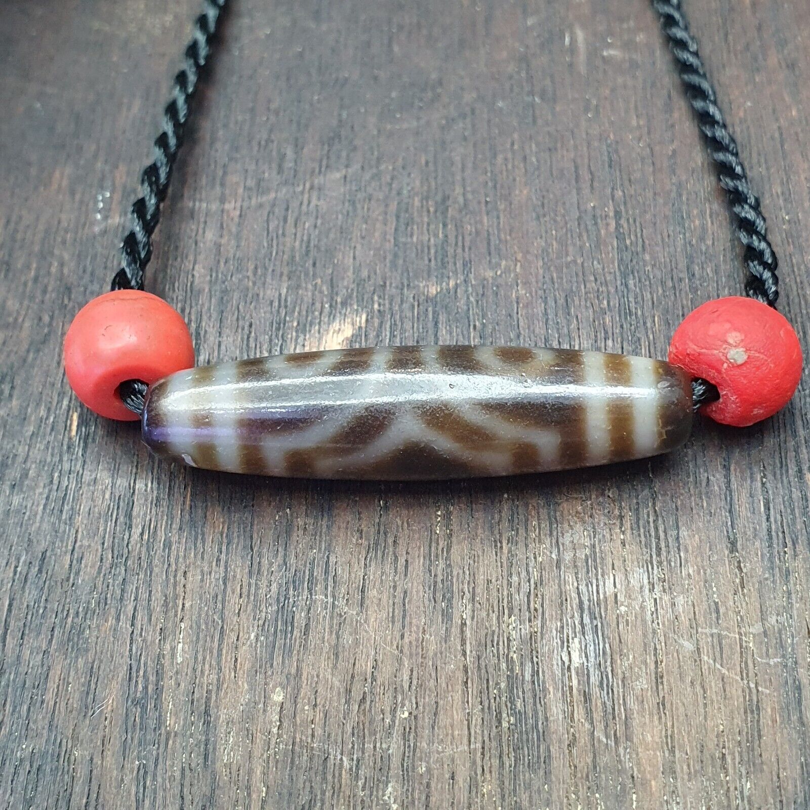 Vintage Himalayan Indo Tibetan 3 eyes Patterns Dzi Amulet Bead