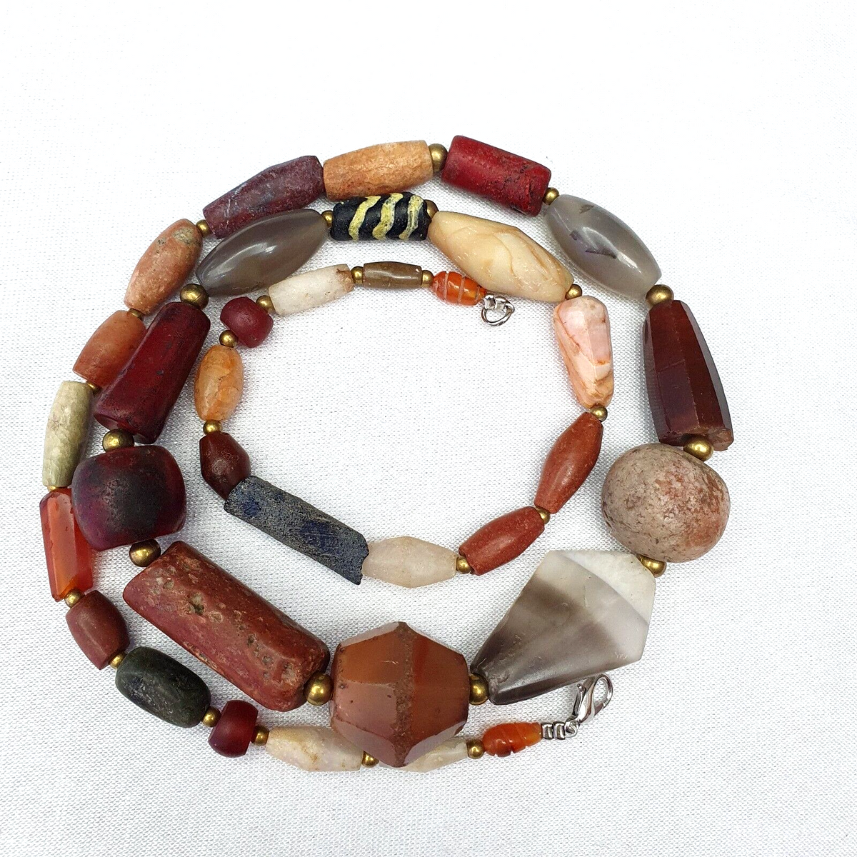 Antique Carnelian Multi Agate ancient Jasper Glass Beads Necklace