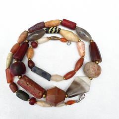 Antique Carnelian Multi Agate ancient Jasper Glass Beads Necklace