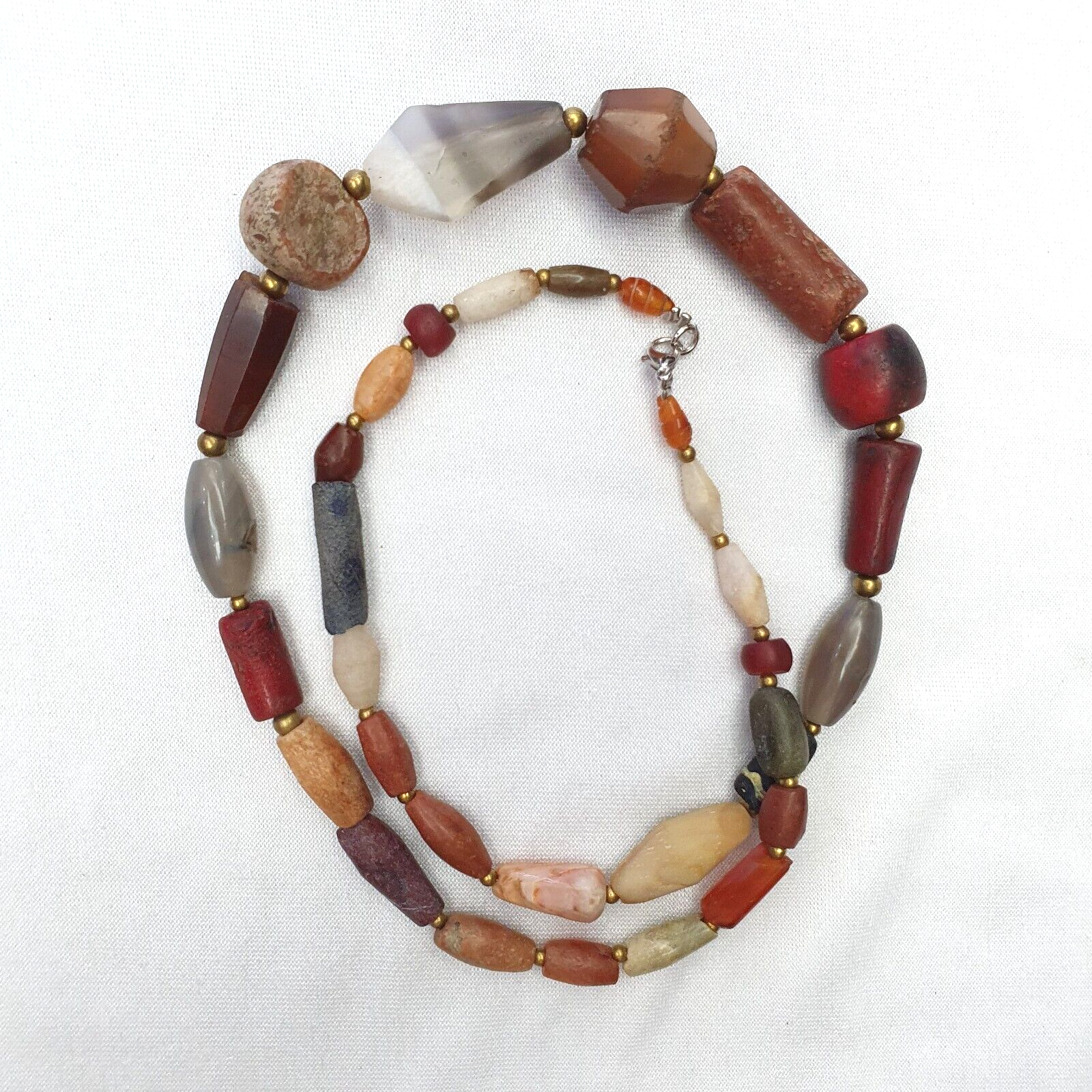Antique Carnelian Multi Agate ancient Jasper Glass Beads Necklace