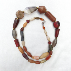 Antique Carnelian Multi Agate ancient Jasper Glass Beads Necklace