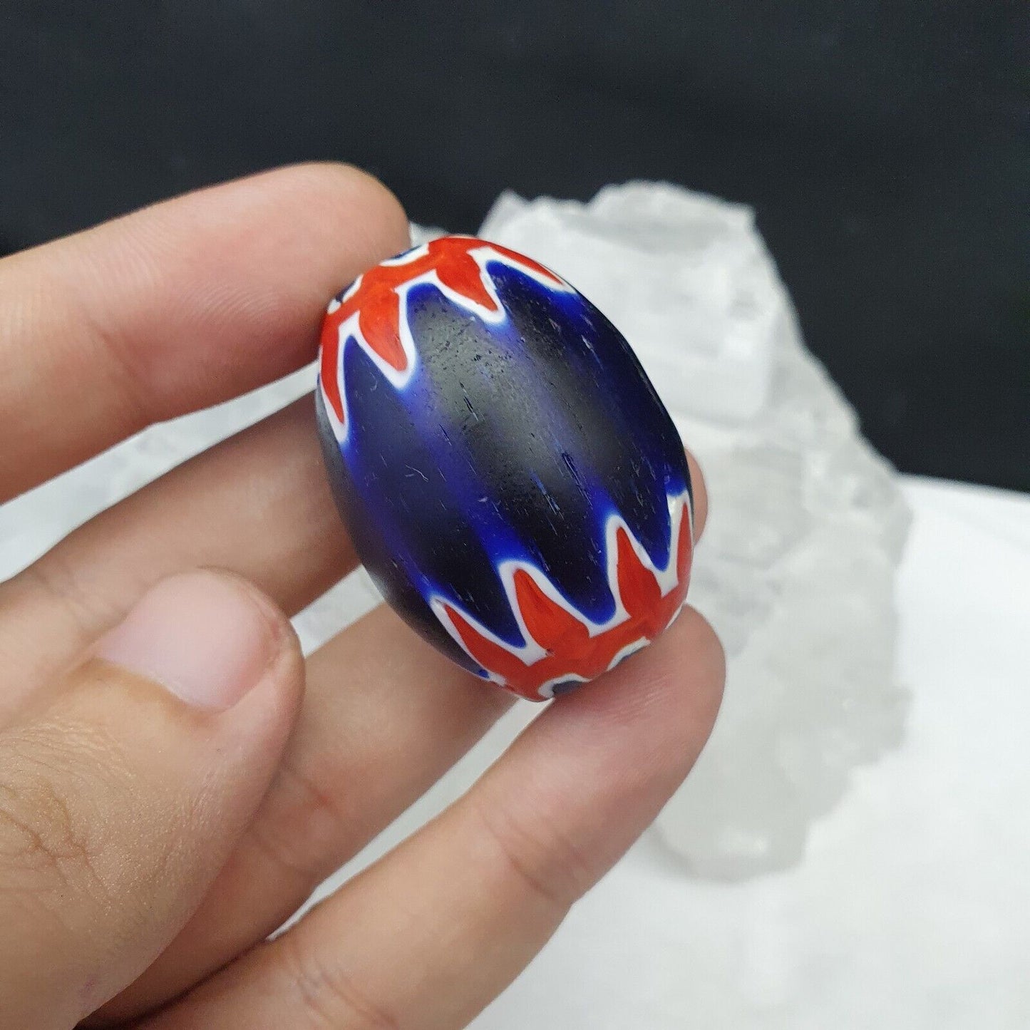 Wunderschöne 6-lagige Chevron-Perle, blaue Chevron-Glasperle, 40 mm x 30 mm, große Perle 
