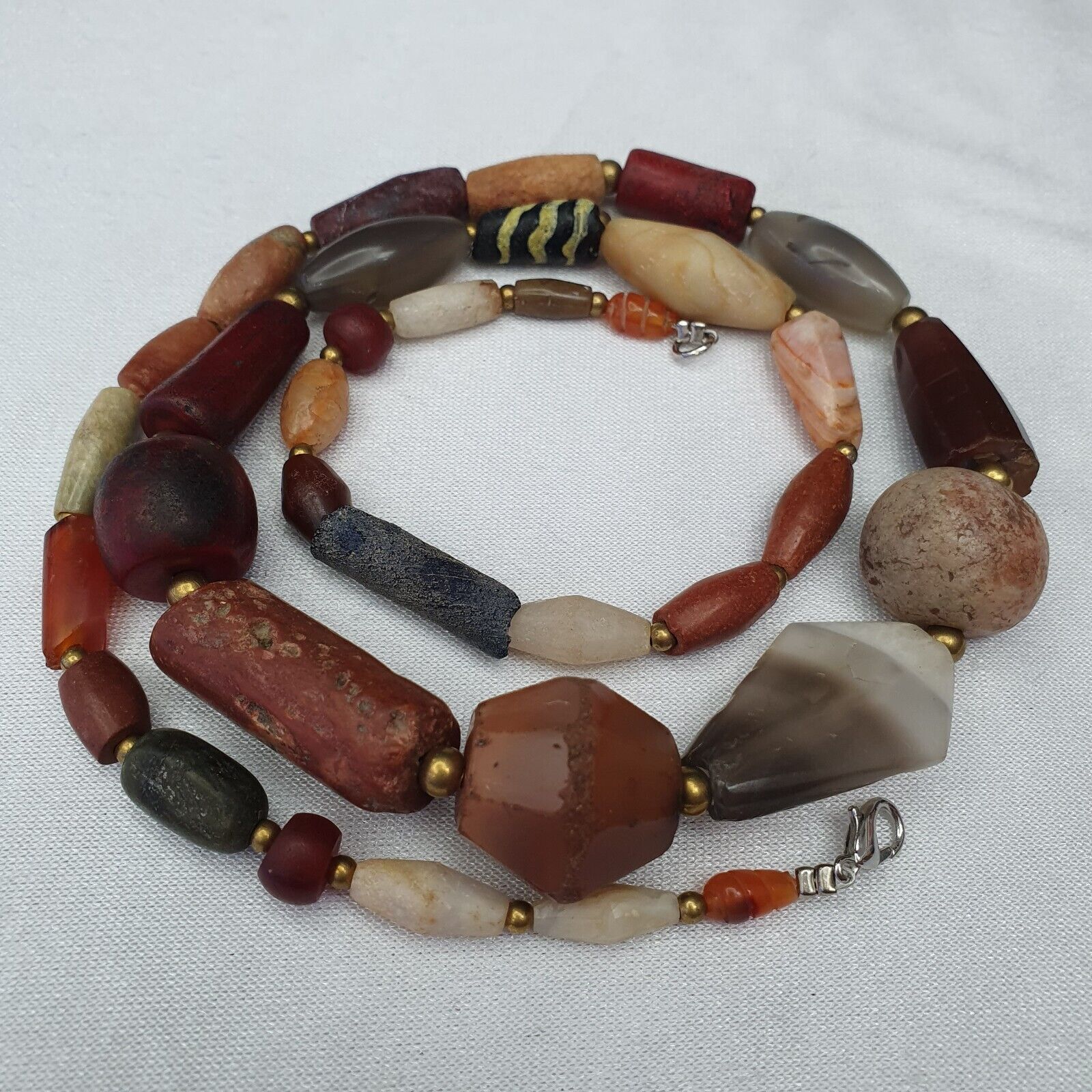 Antique Carnelian Multi Agate ancient Jasper Glass Beads Necklace