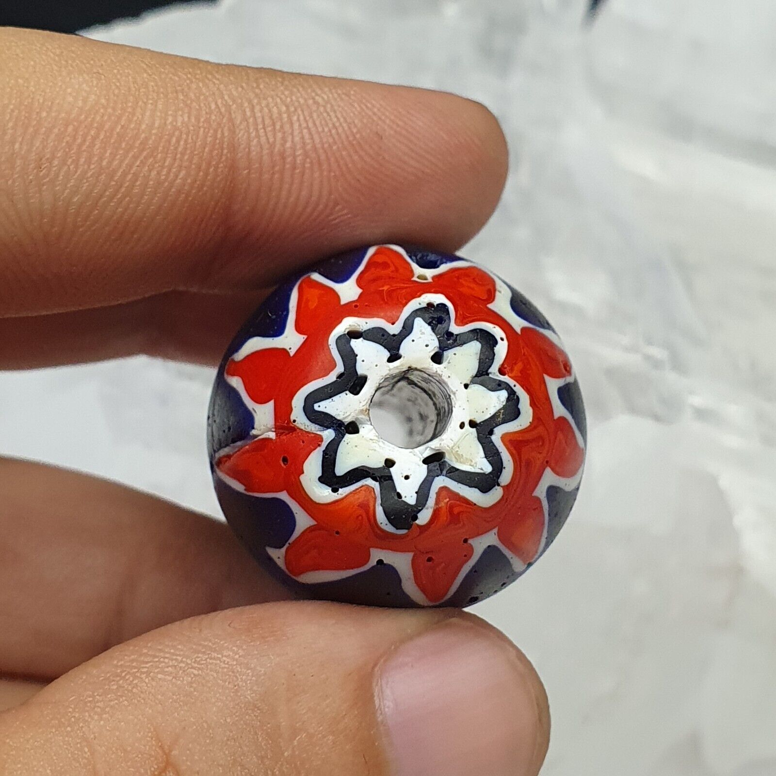 Beautiful 6 layers chevron bead Blue Chevron Glass Bead 41mm x 27mm BIG Bead