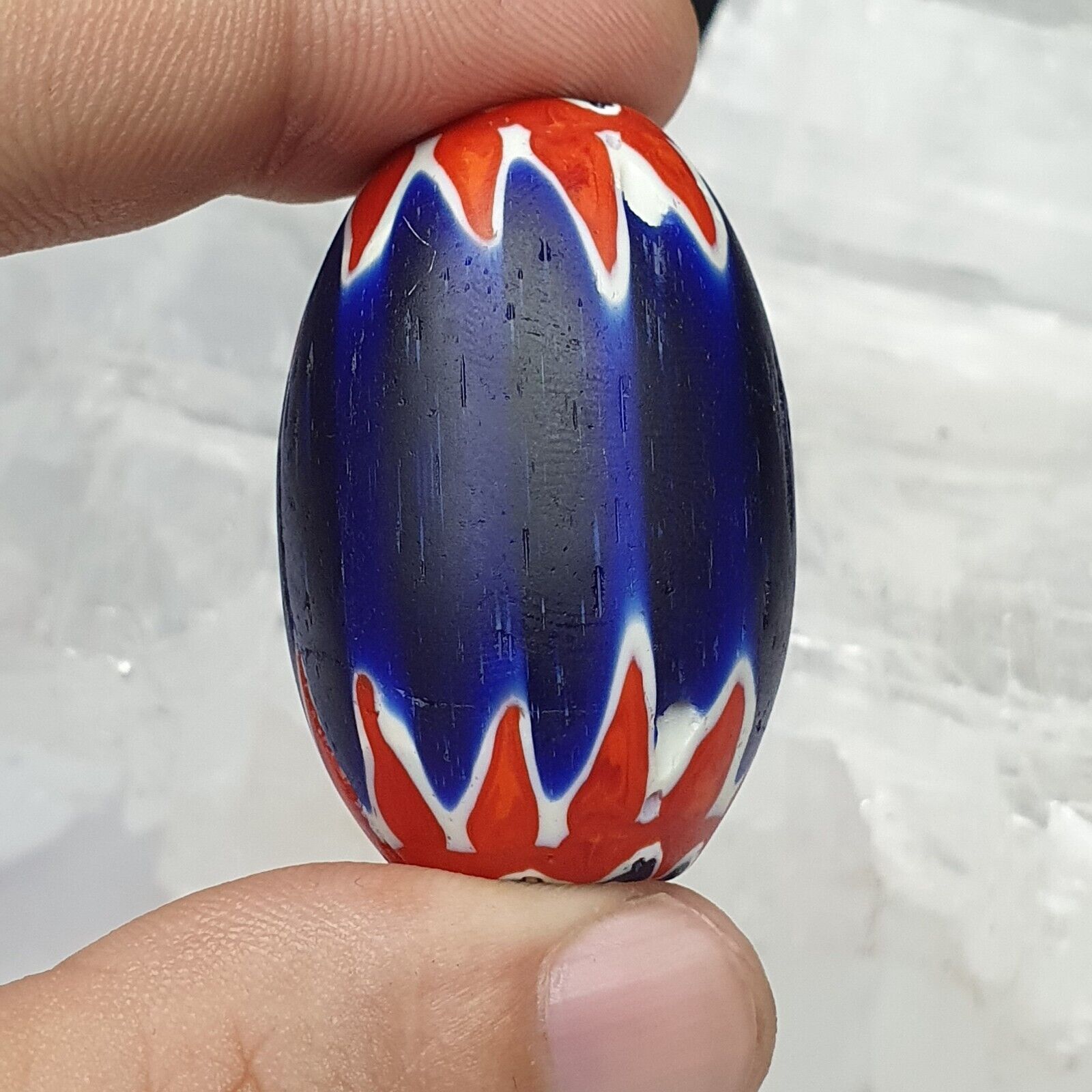 Beautiful 6 layers chevron bead Blue Chevron Glass Bead 41mm x 27mm BIG Bead