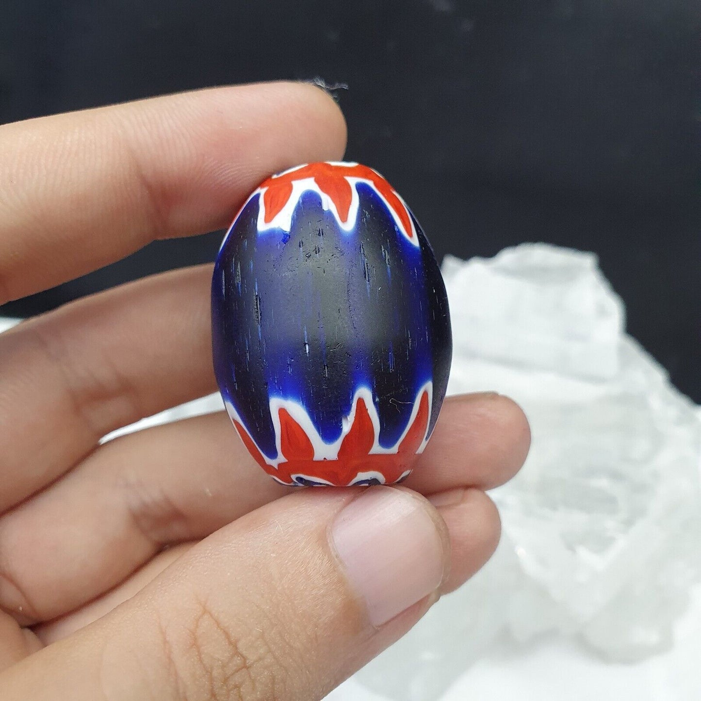 Wunderschöne 6-lagige Chevron-Perle, blaue Chevron-Glasperle, 40 mm x 30 mm, große Perle 