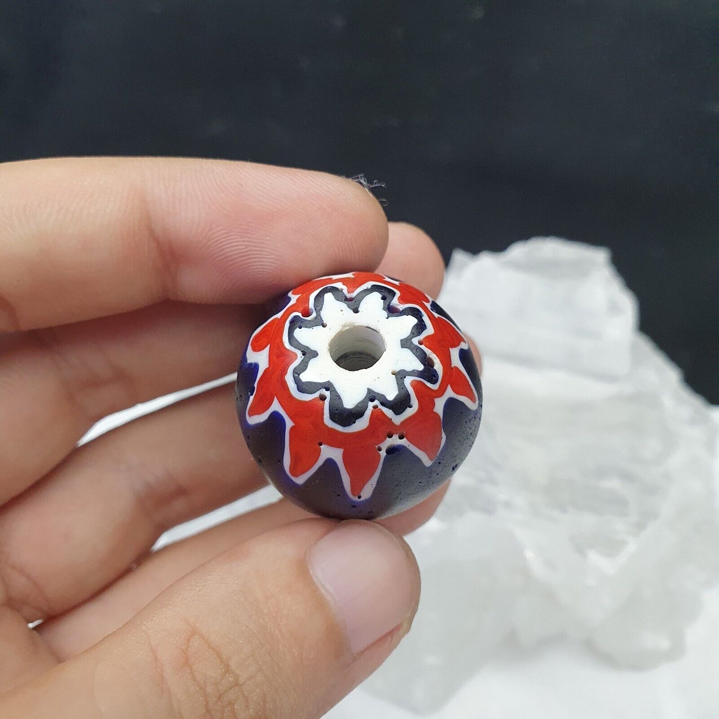 Wunderschöne 6-lagige Chevron-Perle, blaue Chevron-Glasperle, 40 mm x 30 mm, große Perle 