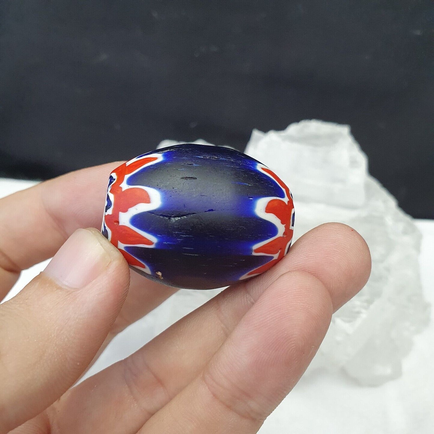 Wunderschöne 6-lagige Chevron-Perle, blaue Chevron-Glasperle, 40 mm x 30 mm, große Perle 