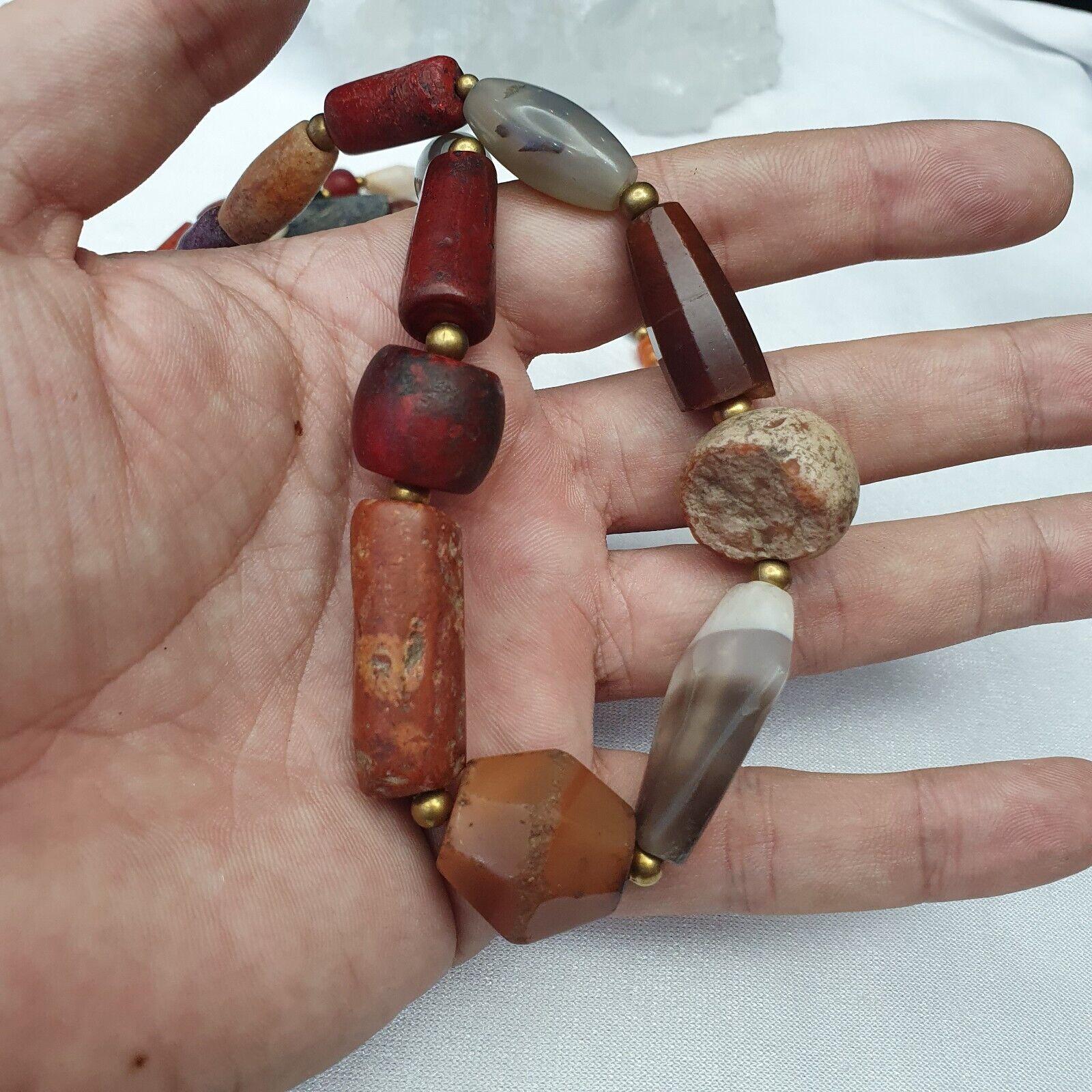 Antique Carnelian Multi Agate ancient Jasper Glass Beads Necklace