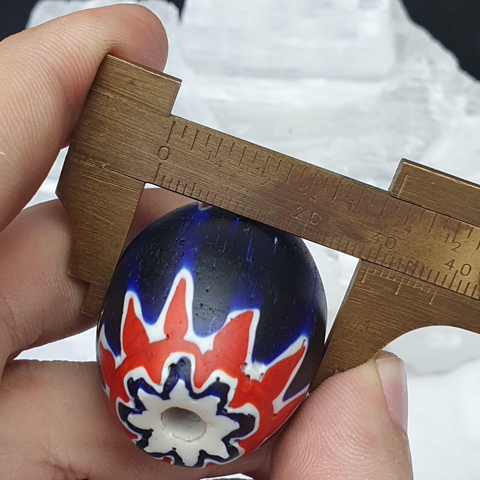 Beautiful 6 layers chevron bead Blue Chevron Glass Bead 40mm x 30mm BIG Bead