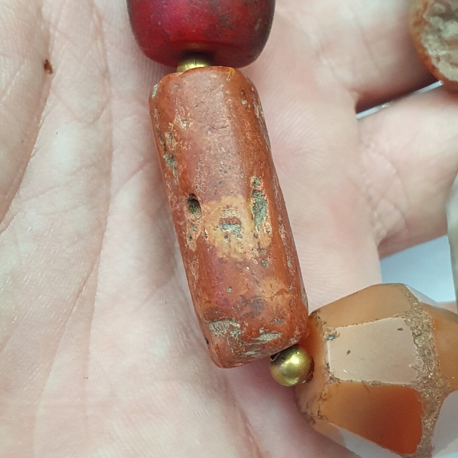 Antique Carnelian Multi Agate ancient Jasper Glass Beads Necklace