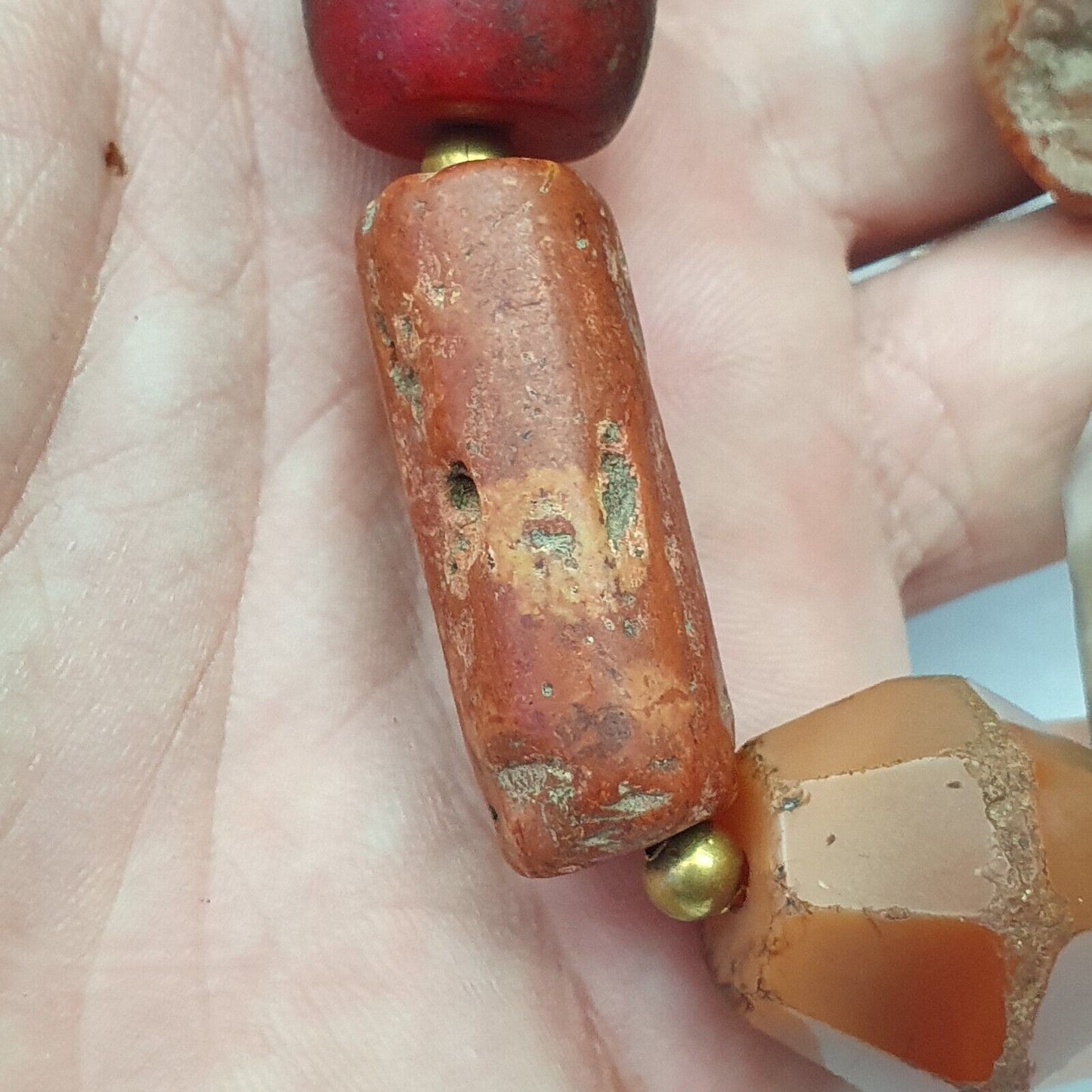 Antike Karneol-Multi-Achat-alte Jaspis-Glasperlen-Halskette