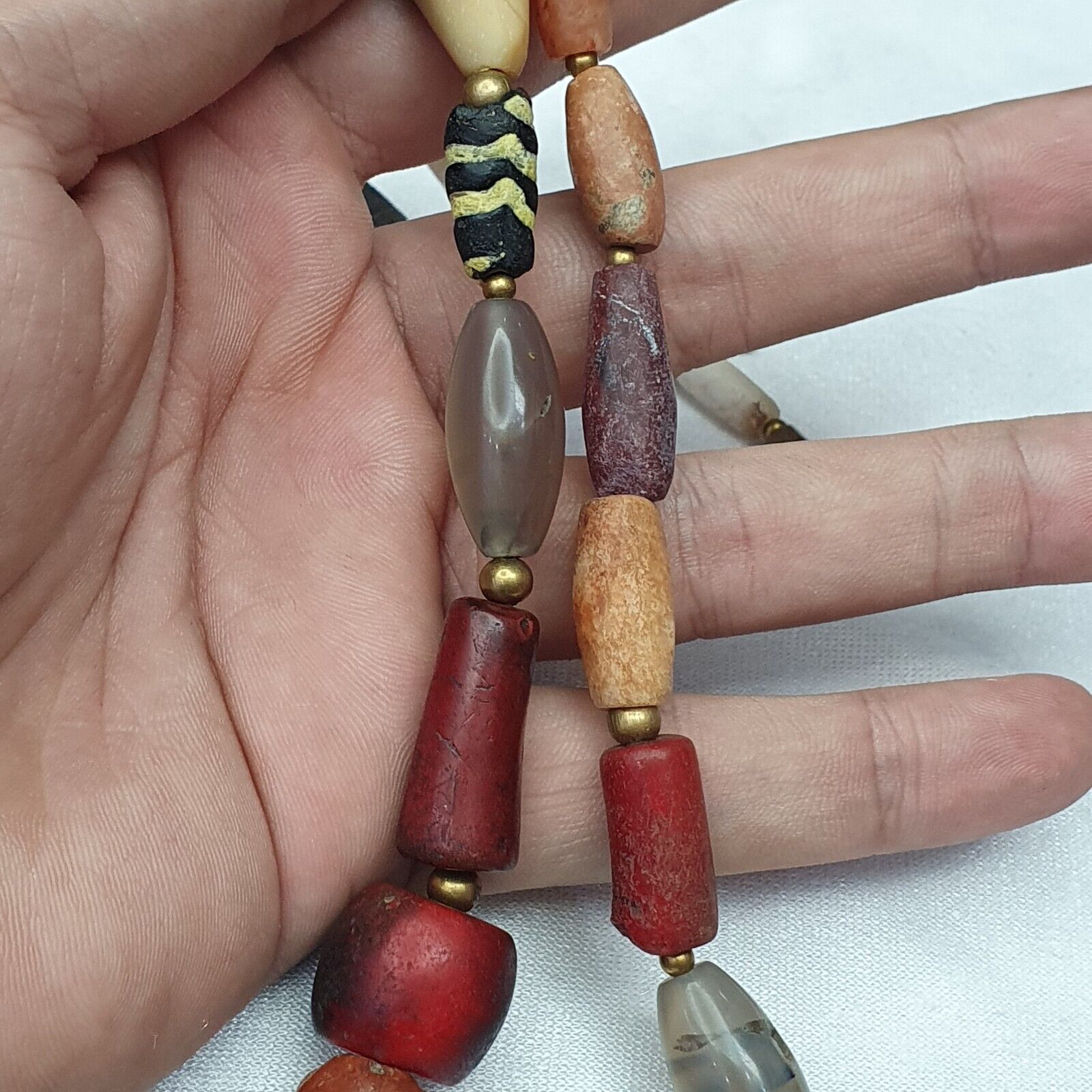 Antique Carnelian Multi Agate ancient Jasper Glass Beads Necklace
