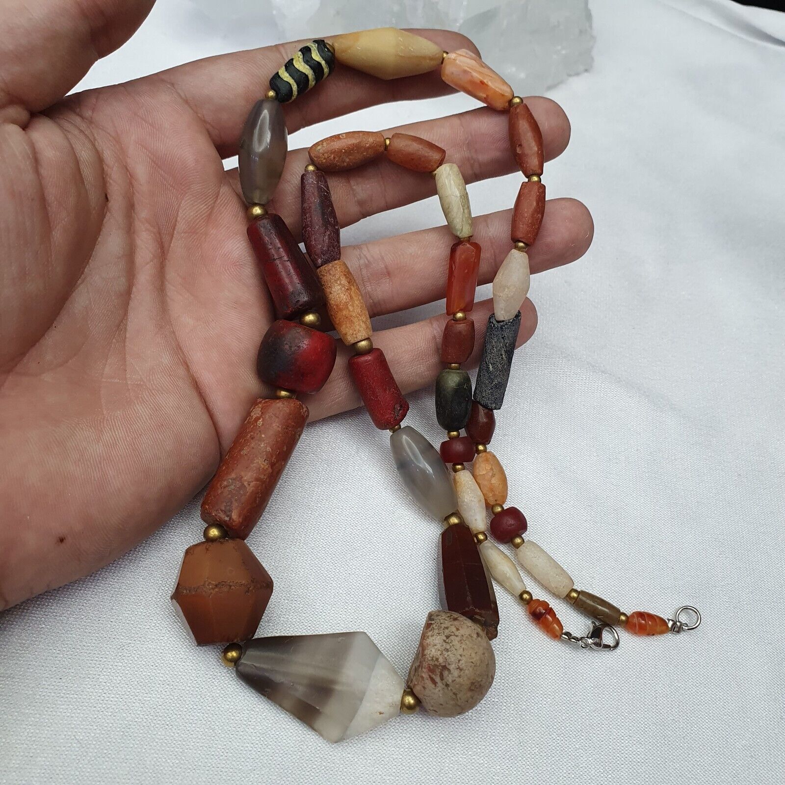 Antique Carnelian Multi Agate ancient Jasper Glass Beads Necklace