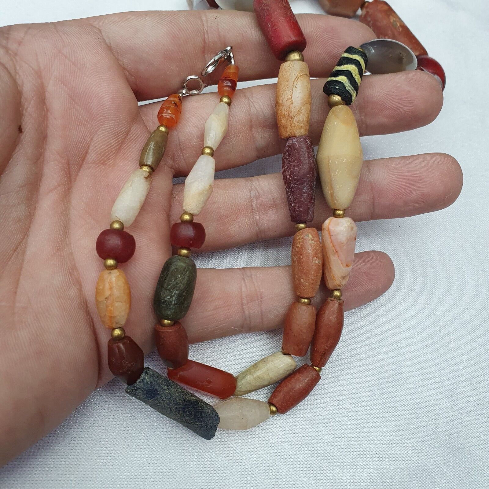 Antique Carnelian Multi Agate ancient Jasper Glass Beads Necklace
