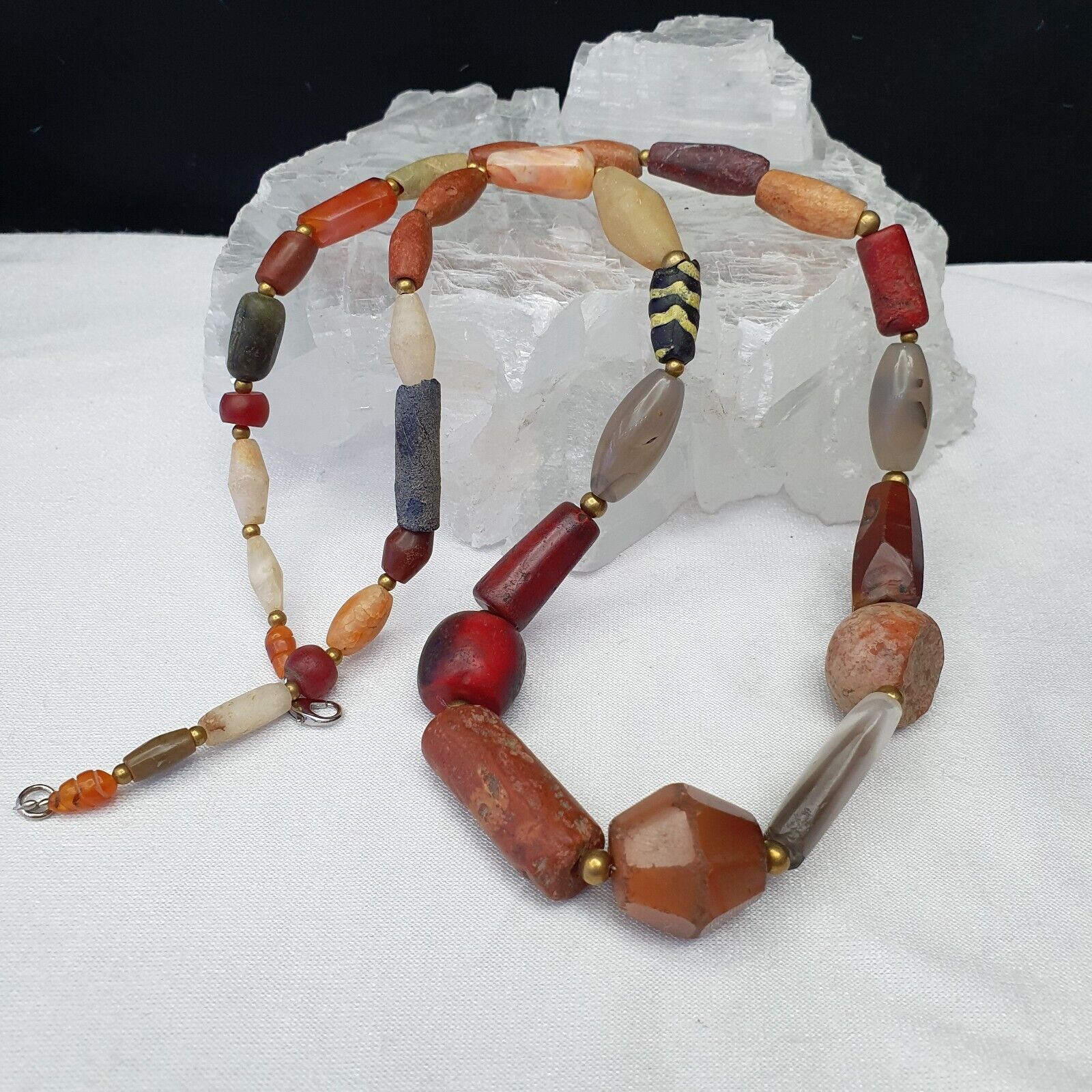 Antique Carnelian Multi Agate ancient Jasper Glass Beads Necklace