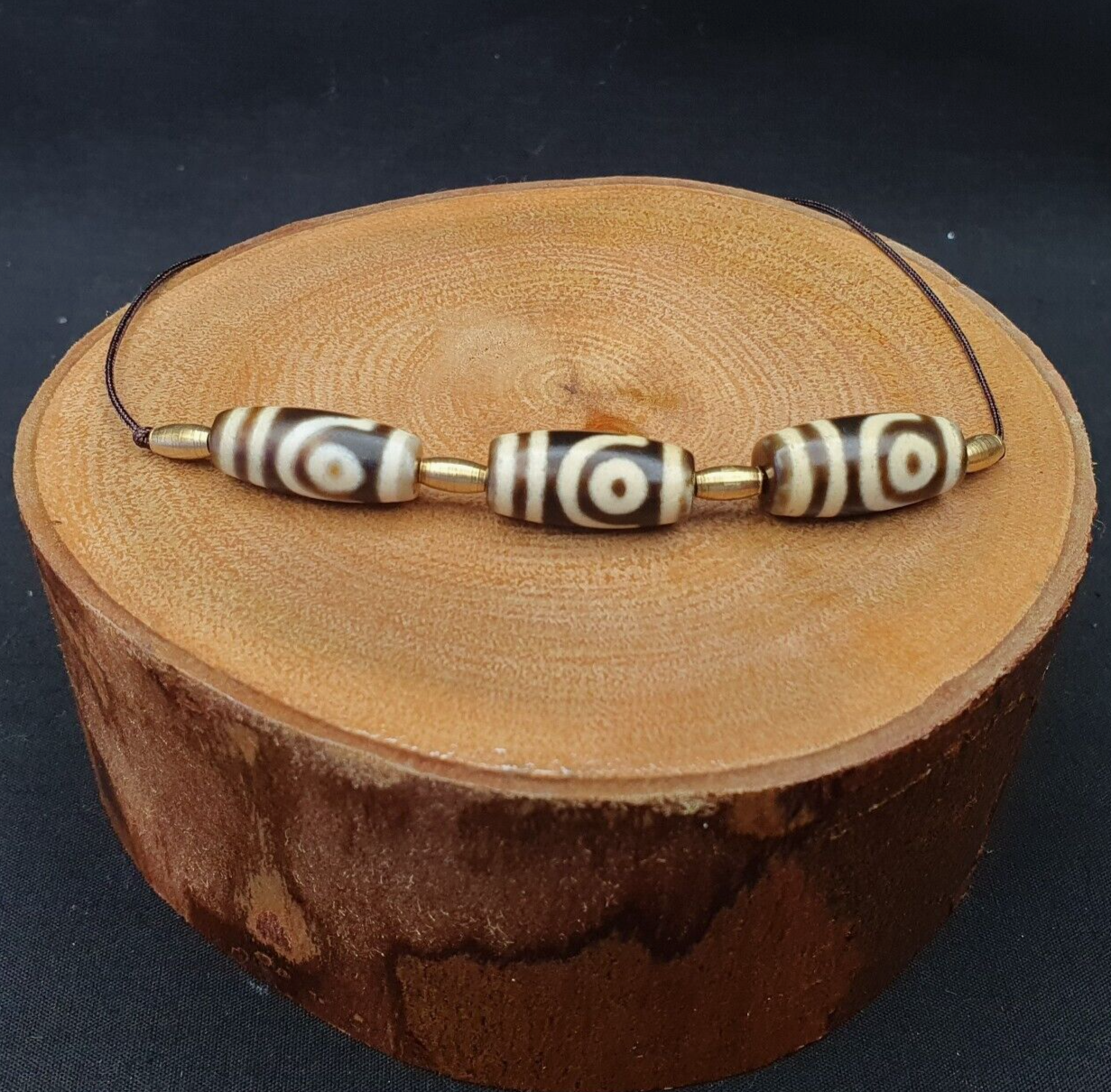 3 pcs Old Himalayan Indo Tibetan rare Patterns 2 Eyes Dzi Amulet Beads