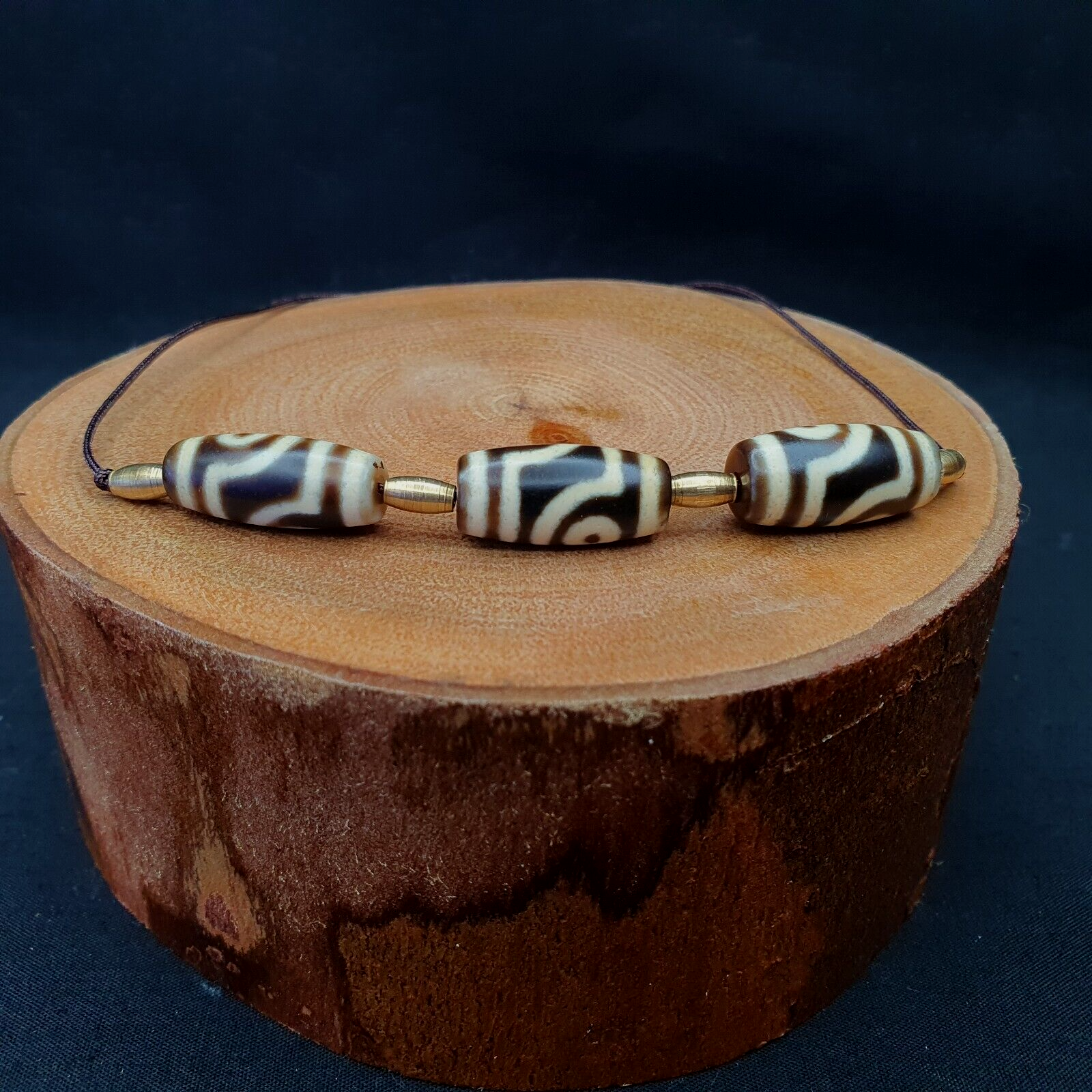 3 pcs Old Himalayan Indo Tibetan rare Patterns 2 Eyes Dzi Amulet Beads
