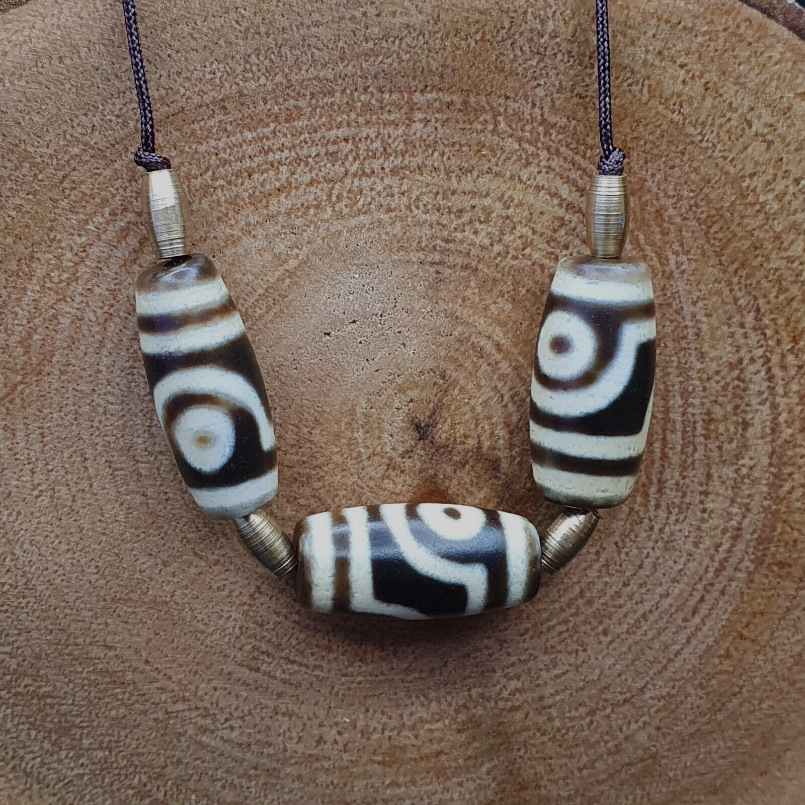 3 pcs Old Himalayan Indo Tibetan rare Patterns 2 Eyes Dzi Amulet Beads