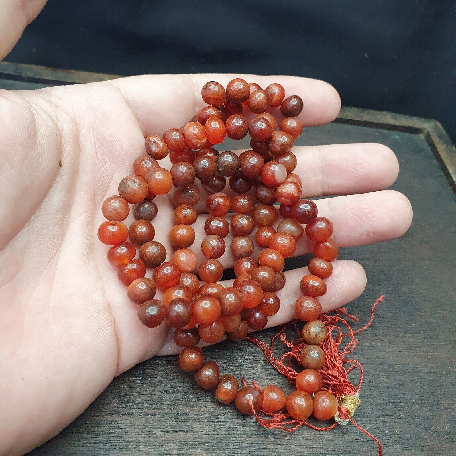 Antique Tibetan Buddhist Antique agate Prayer Bead Mala Necklace 108 Beads
