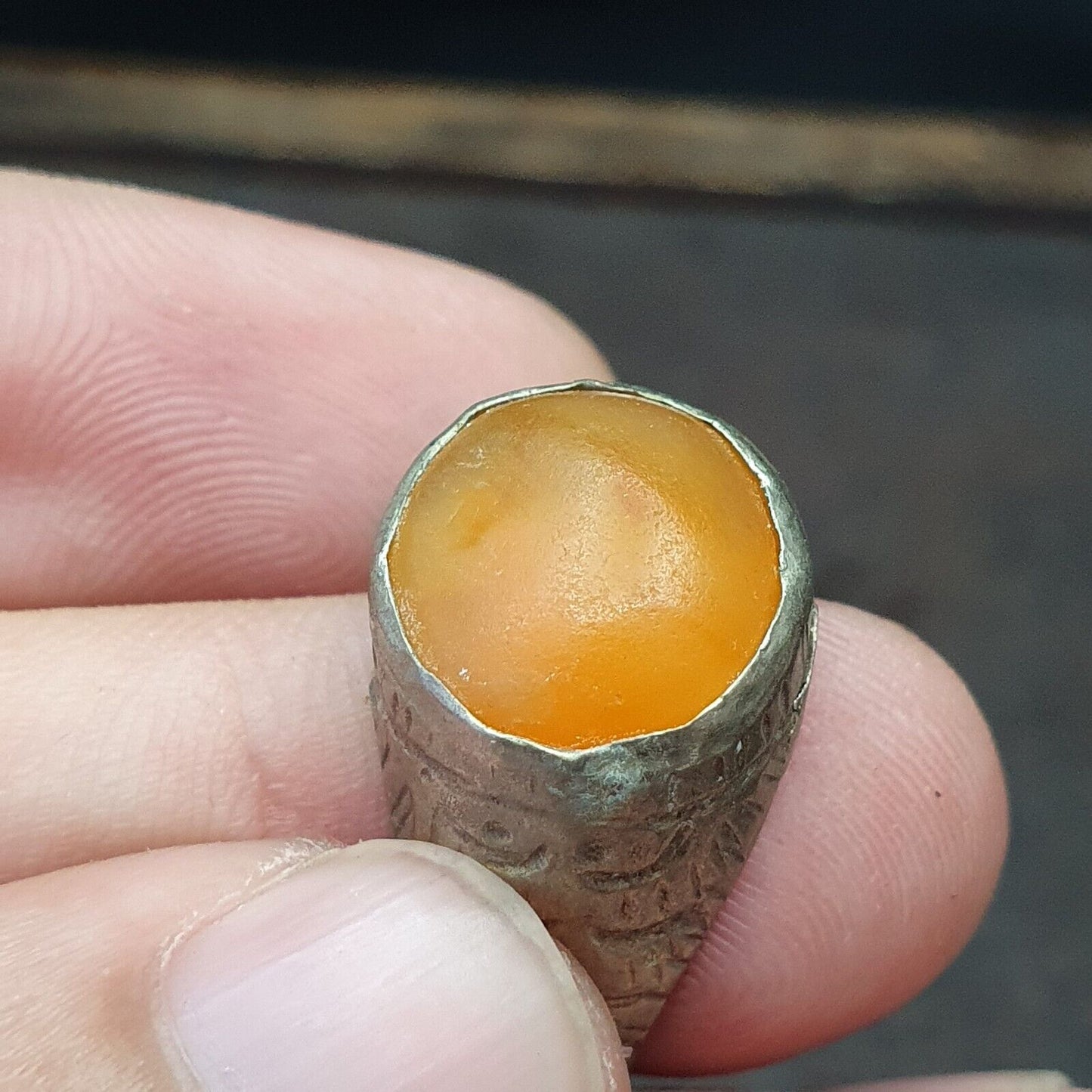 古董復古近東環與黃瑪瑙中心石