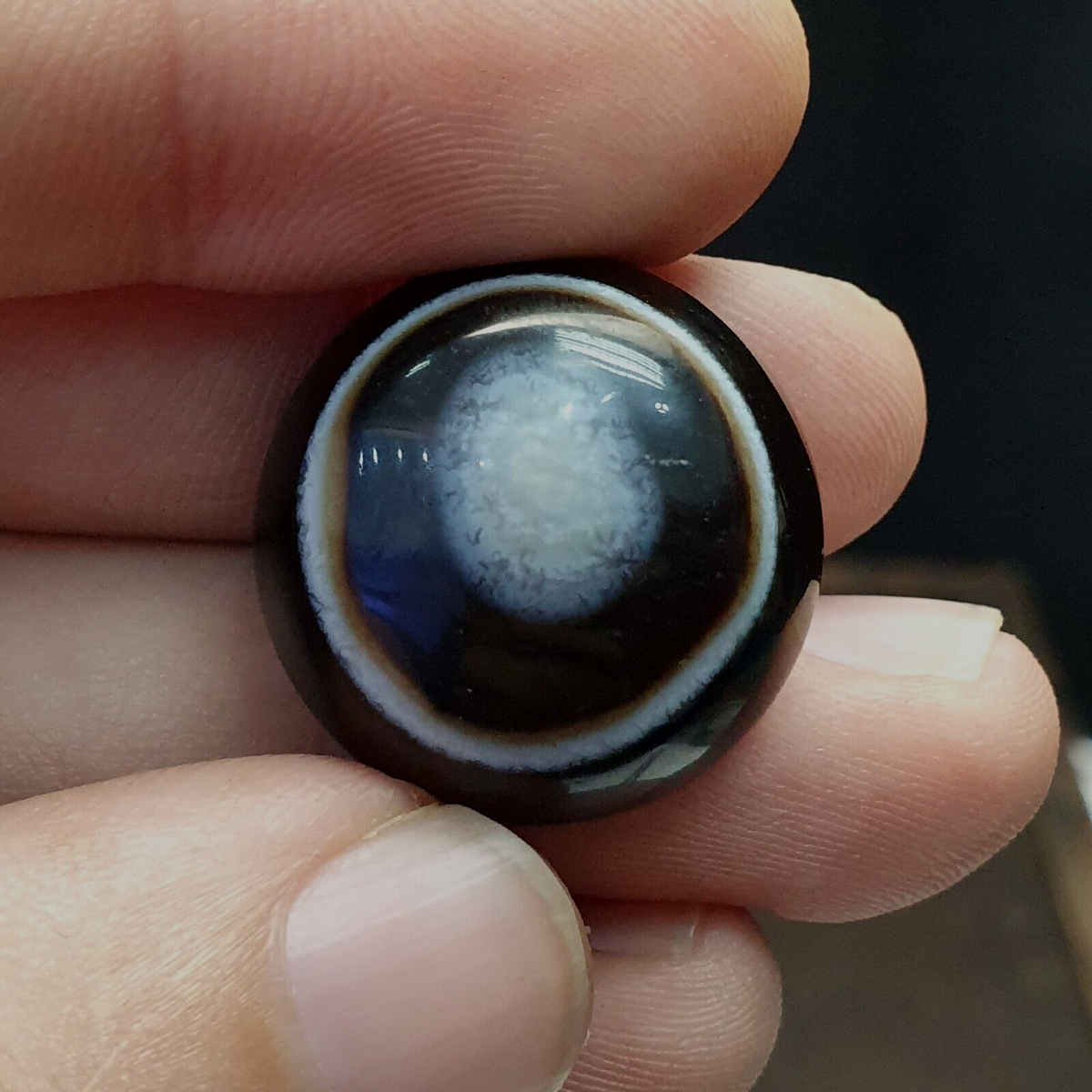 23.5mm Ancient Luk Mik Goat Eye Agate Dzi Amulet Bead