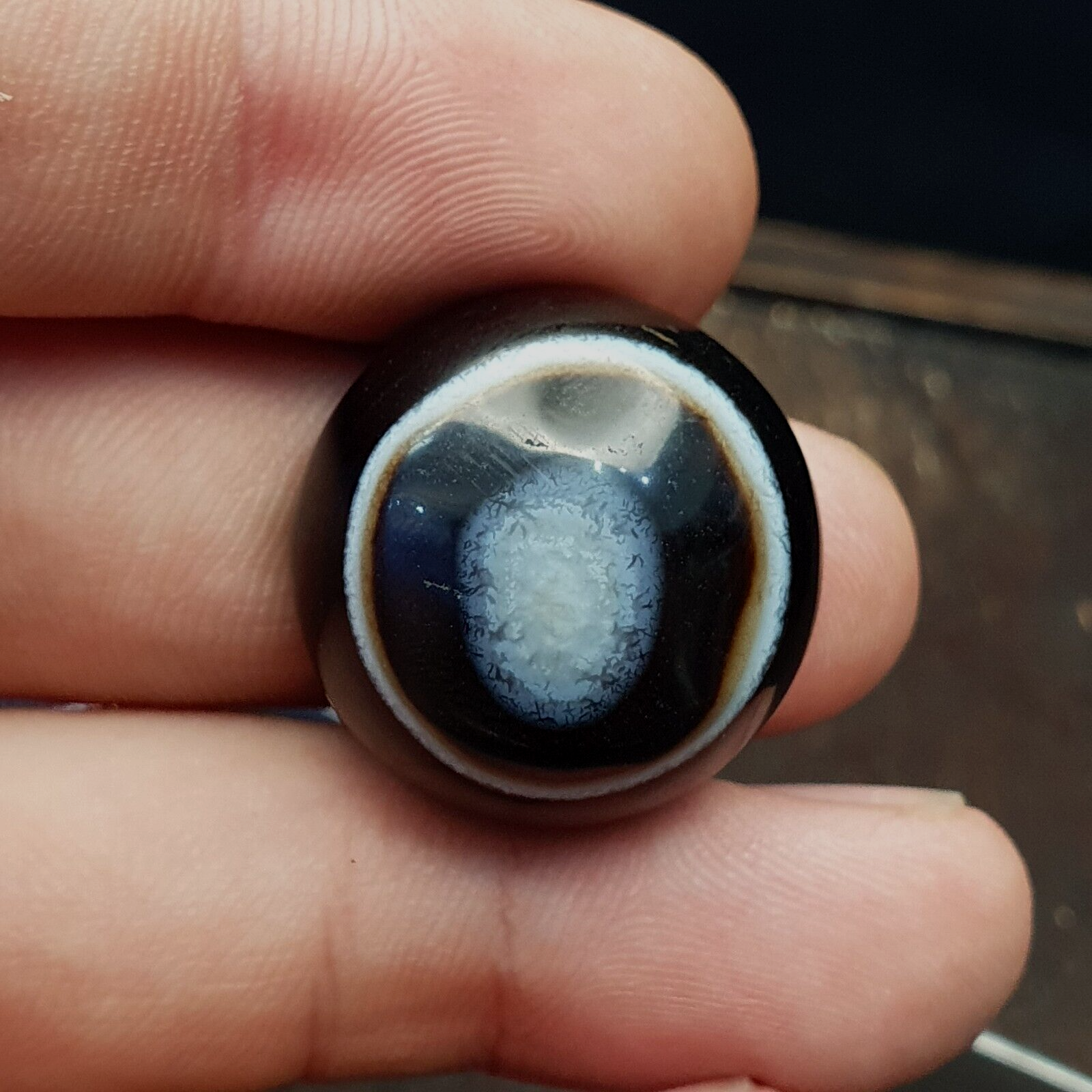 23.5mm Ancient Luk Mik Goat Eye Agate Dzi Amulet Bead