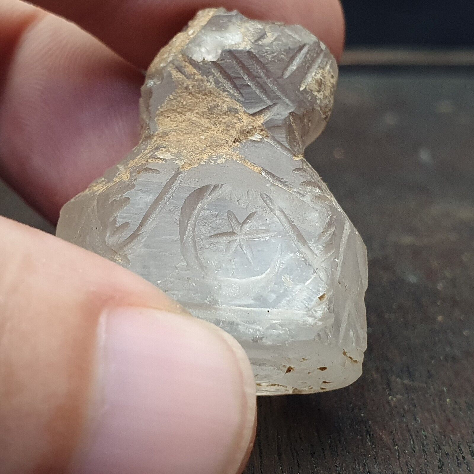Antique ancient Sassanian Seal, Crystal Intaglio Stamp