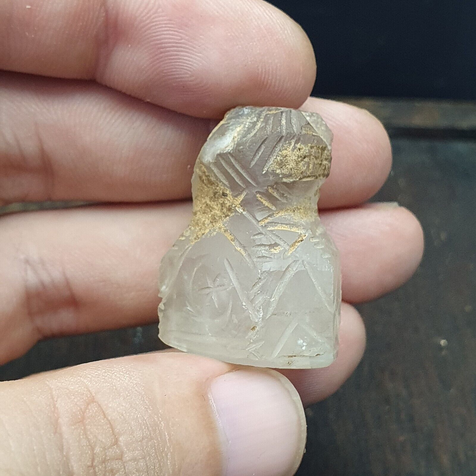 Antique ancient Sassanian Seal, Crystal Intaglio Stamp