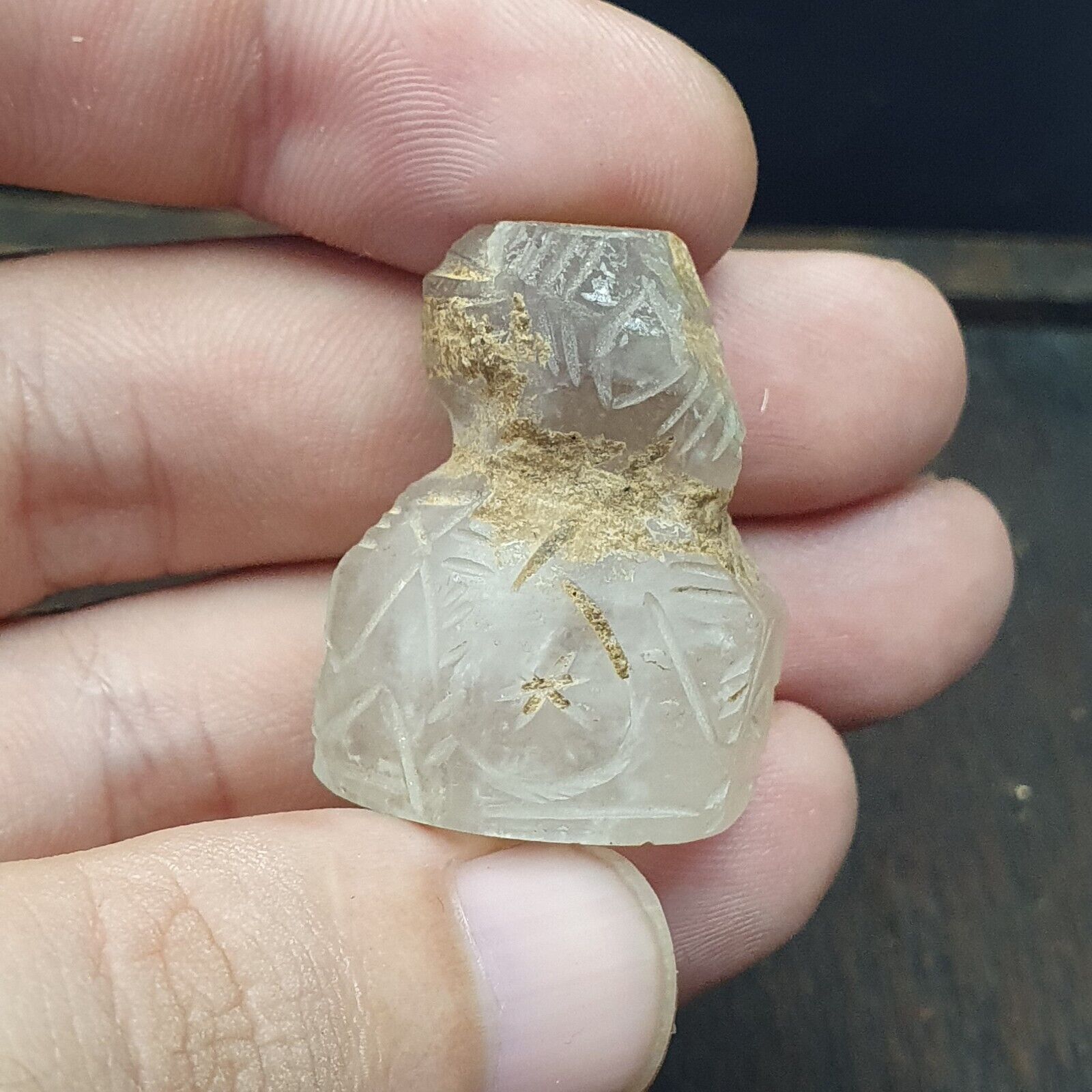 Antique ancient Sassanian Seal, Crystal Intaglio Stamp