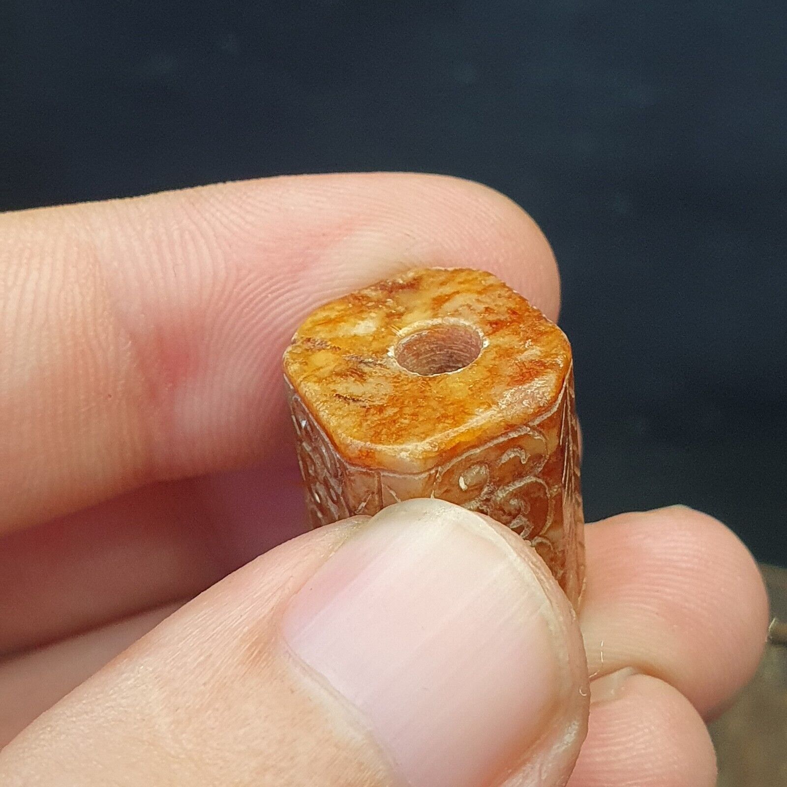 Chinese Han dynasty early nice carved jade bead 20mm