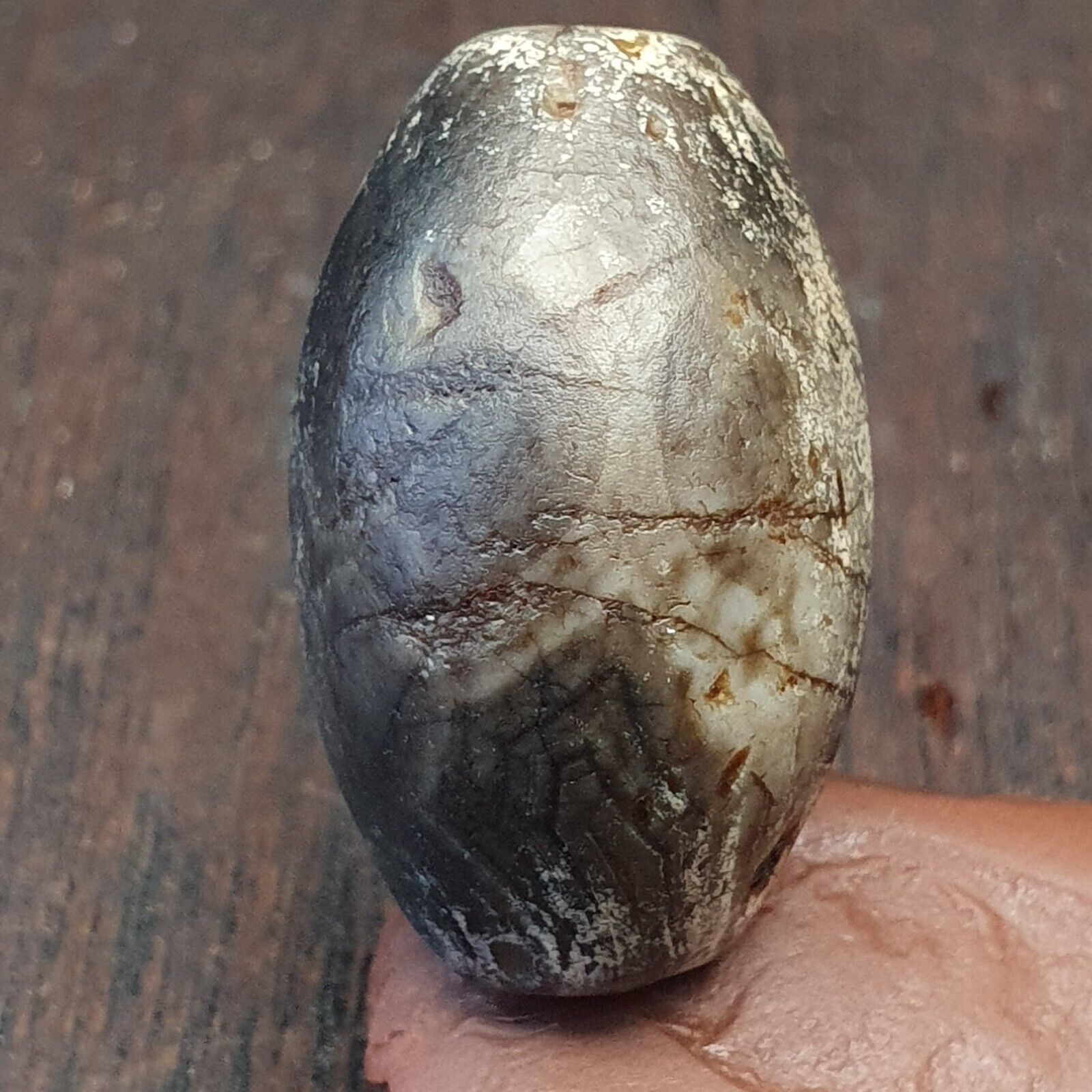 Authentische antike antike alte Himalaya-Siegel-Sulumani-Achat-Perle, sehr seltene Perle