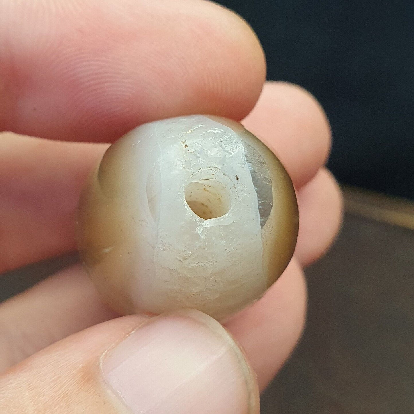 Uralte Achatperle, kristallisierter Himalaya-Achat, große Perle, 42 mm