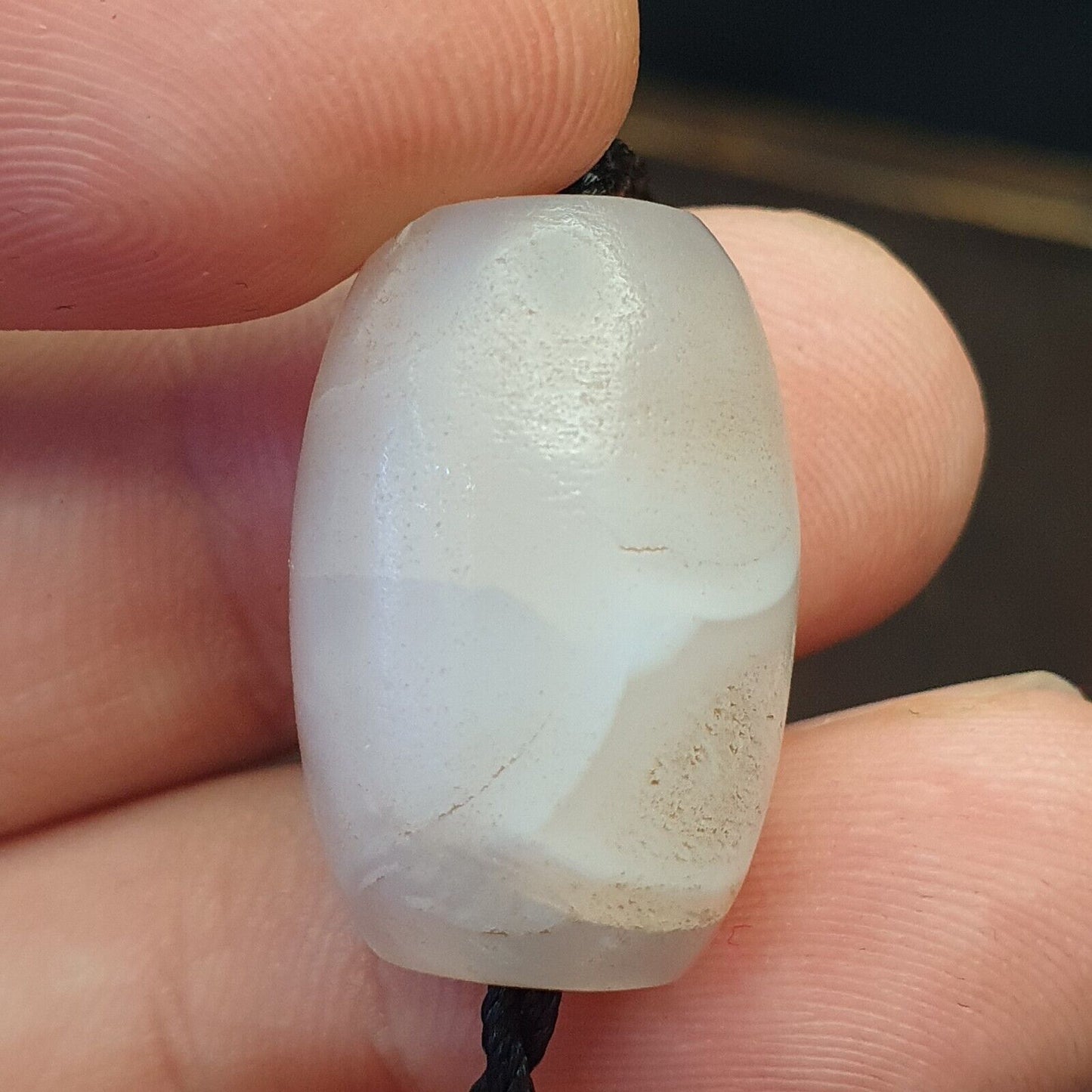 3 Stück antike alte Himalaya-blaue Spitzen-Chalcedon-Achatperlen