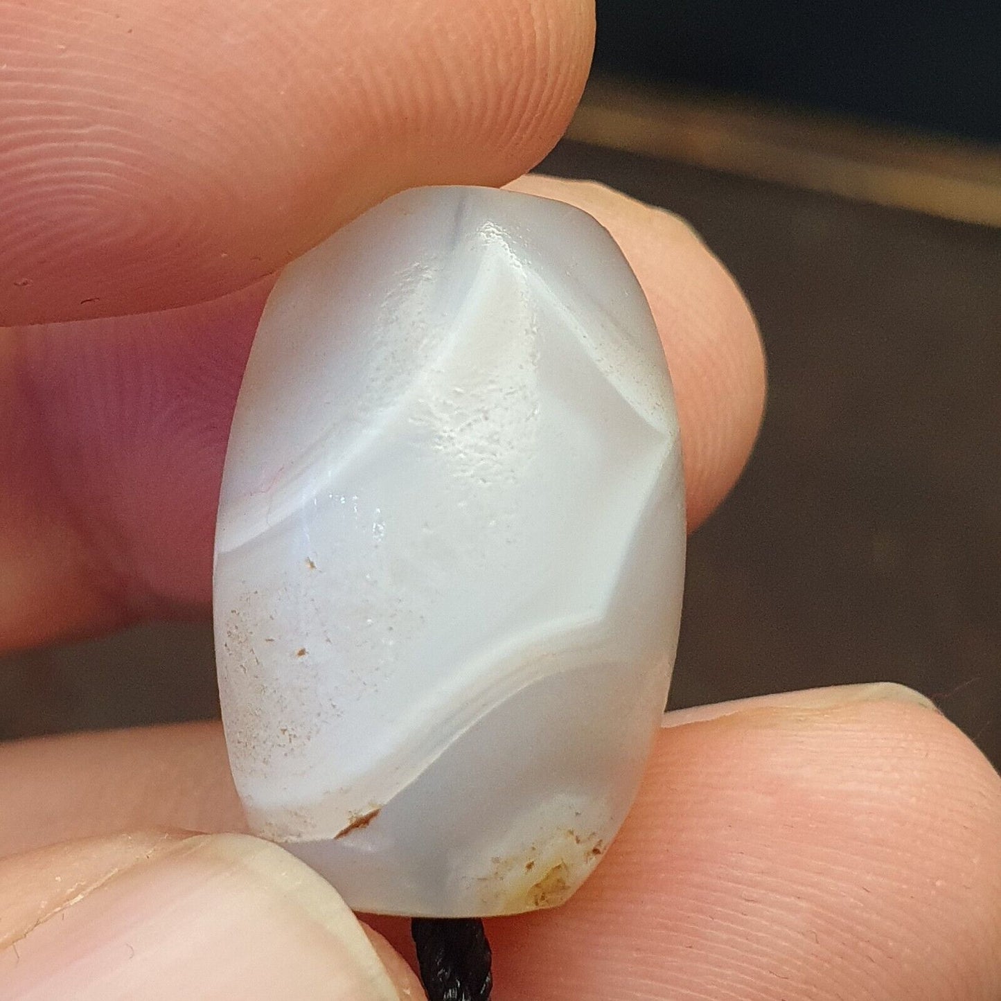 3 Stück antike alte Himalaya-blaue Spitzen-Chalcedon-Achatperlen