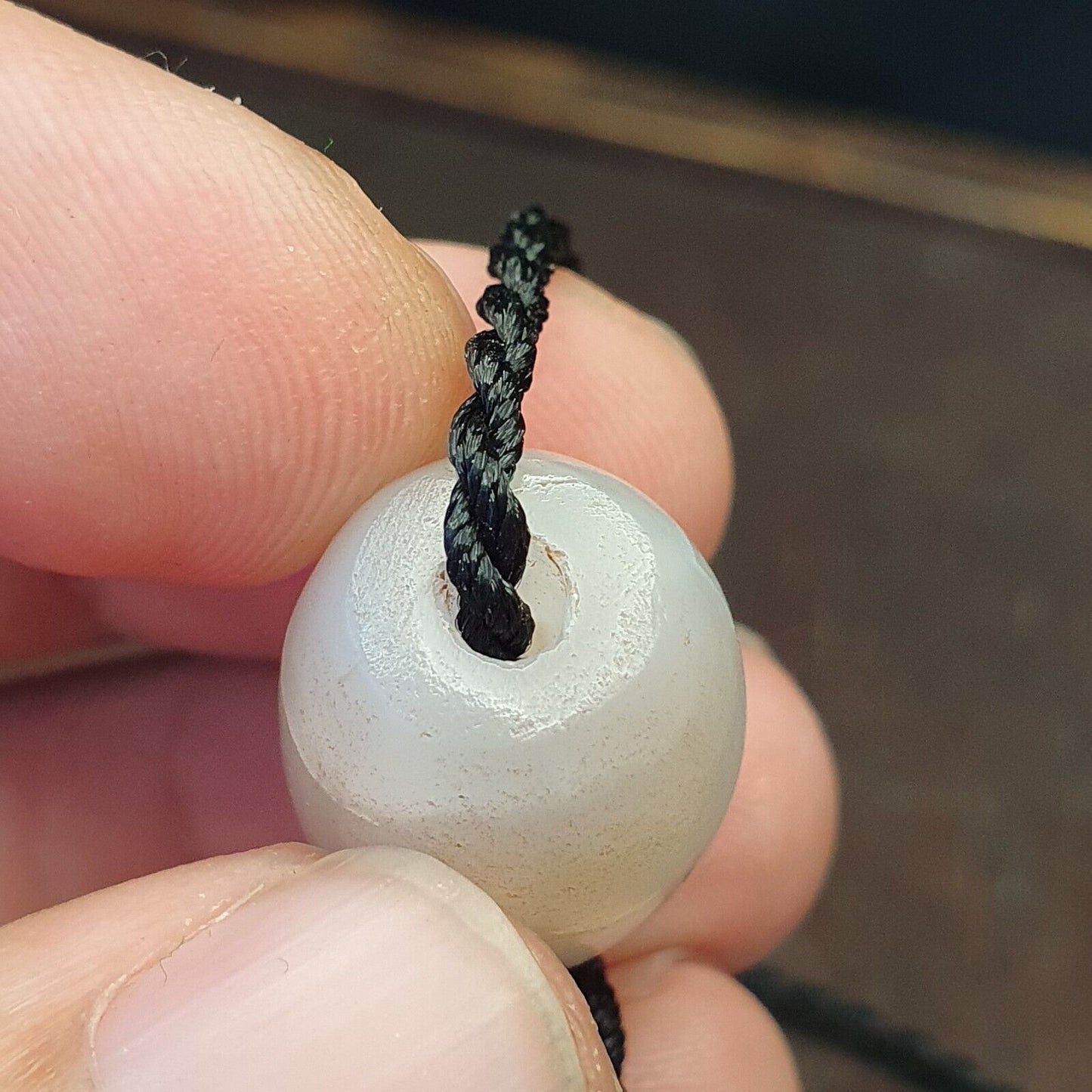 3 Stück antike alte Himalaya-blaue Spitzen-Chalcedon-Achatperlen