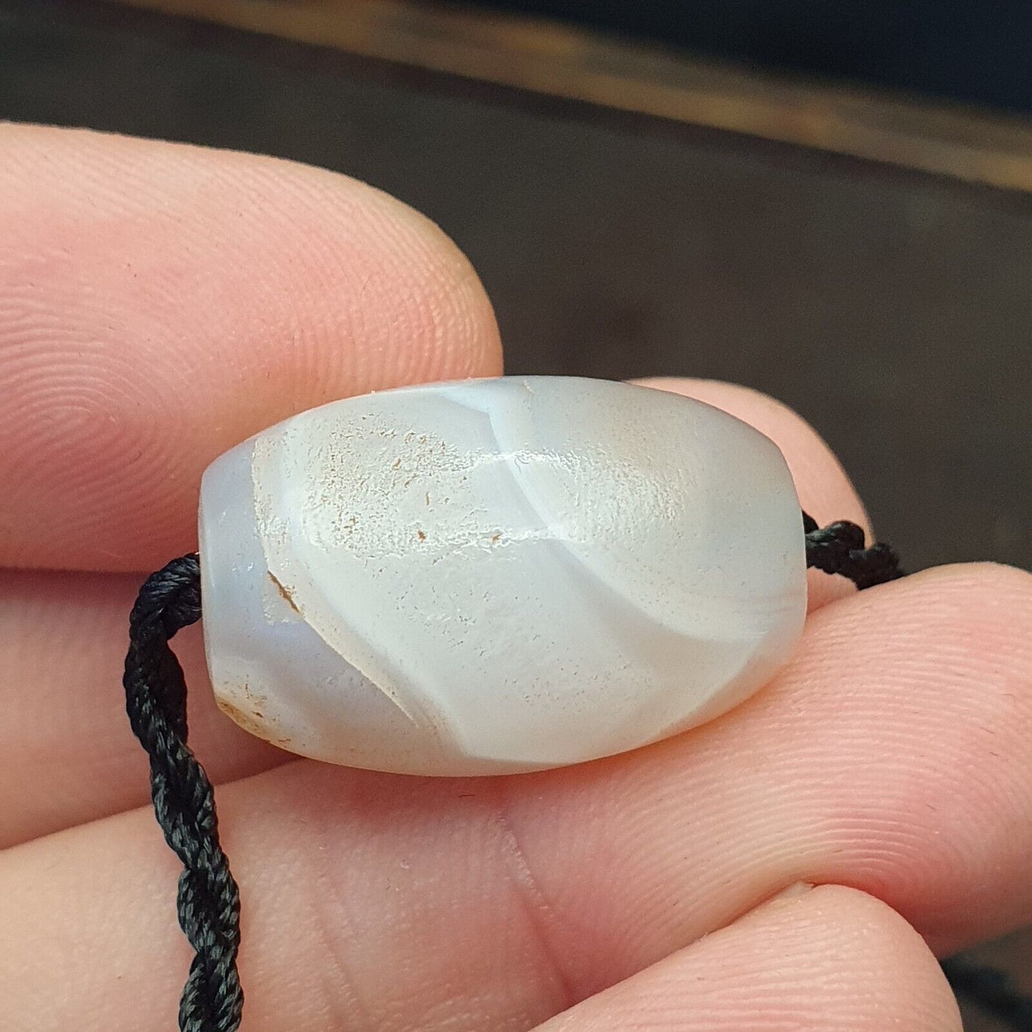 3 Stück antike alte Himalaya-blaue Spitzen-Chalcedon-Achatperlen