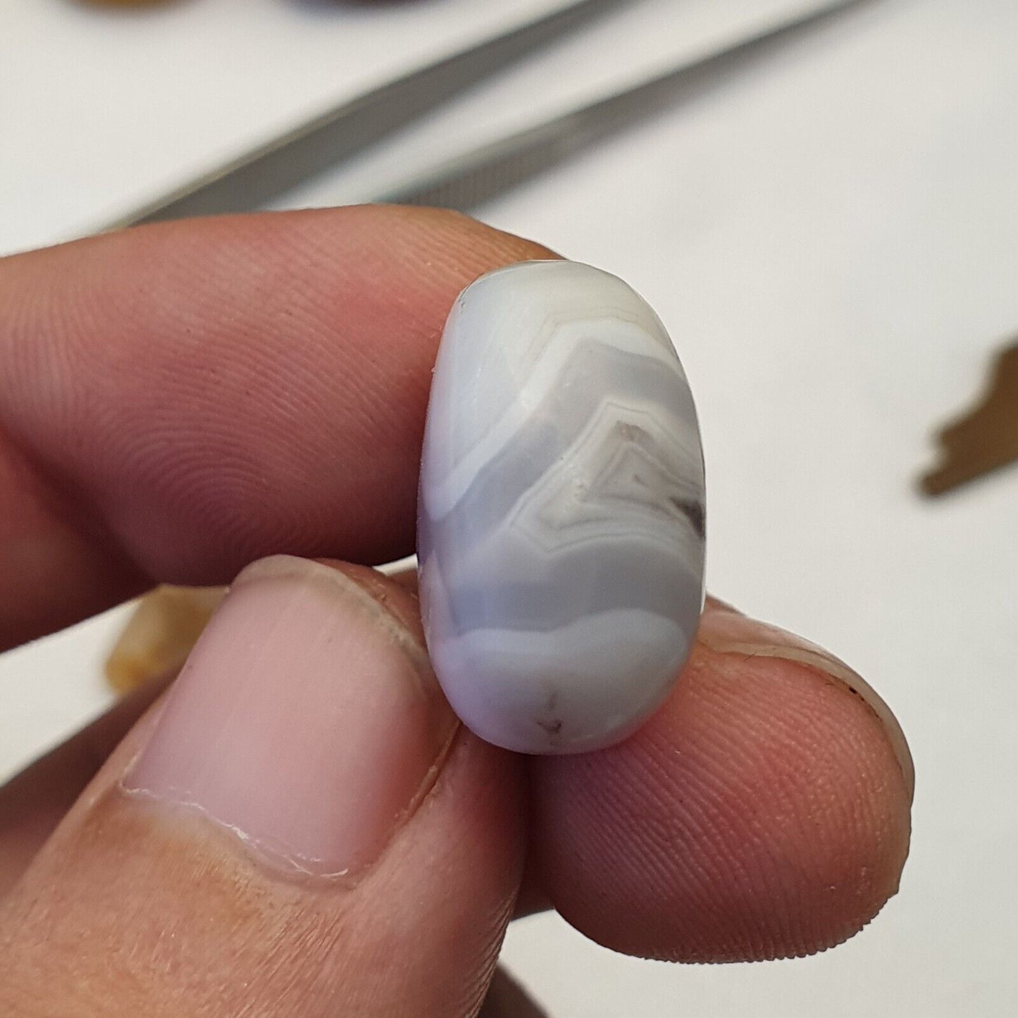 3 Stück antike alte Himalaya-blaue Spitzen-Chalcedon-Achatperlen